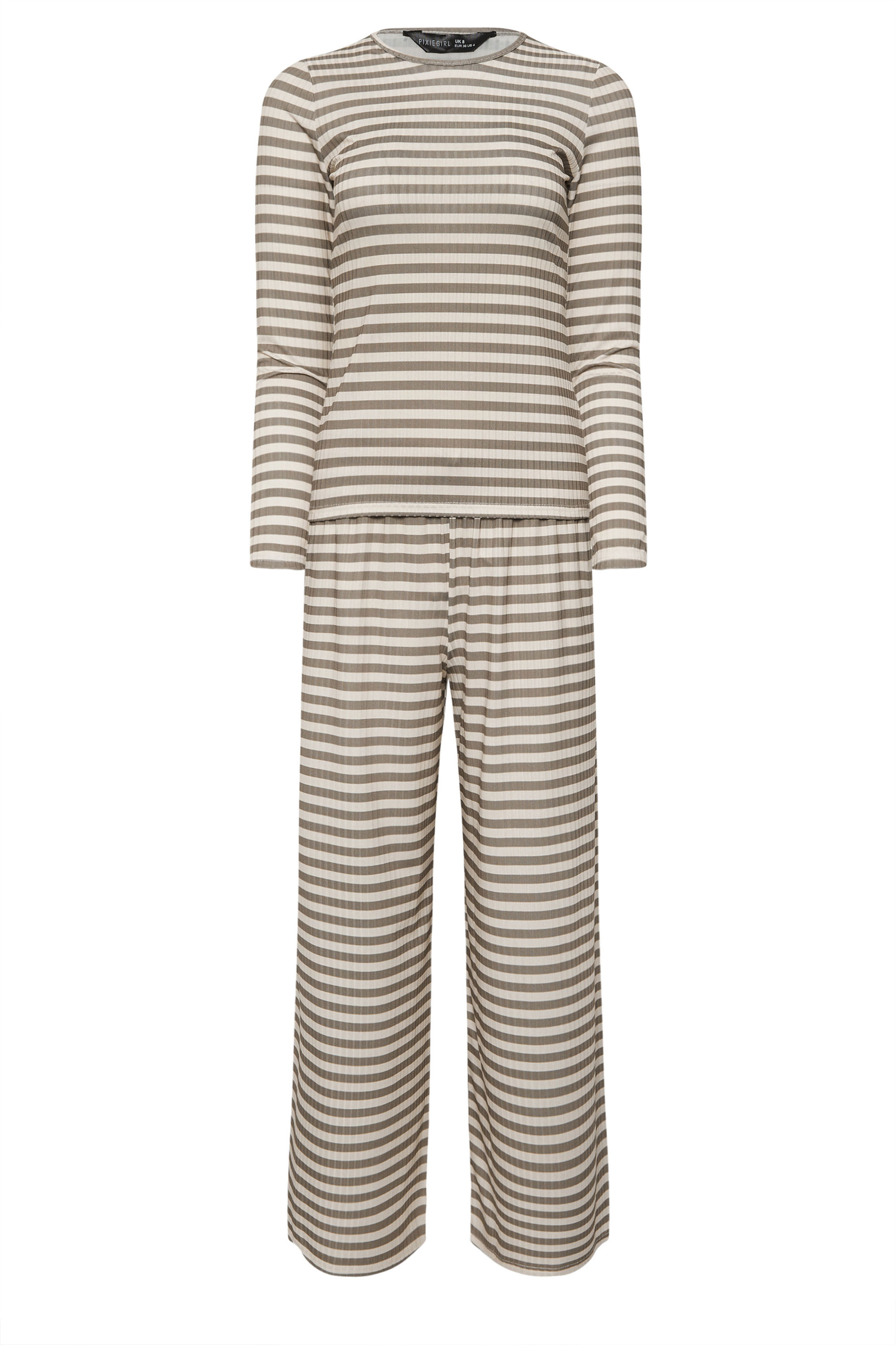 PixieGirl Petite Women's Set Cream Stripe T-Shirt & Wide Leg Trouser | PixieGirl  5