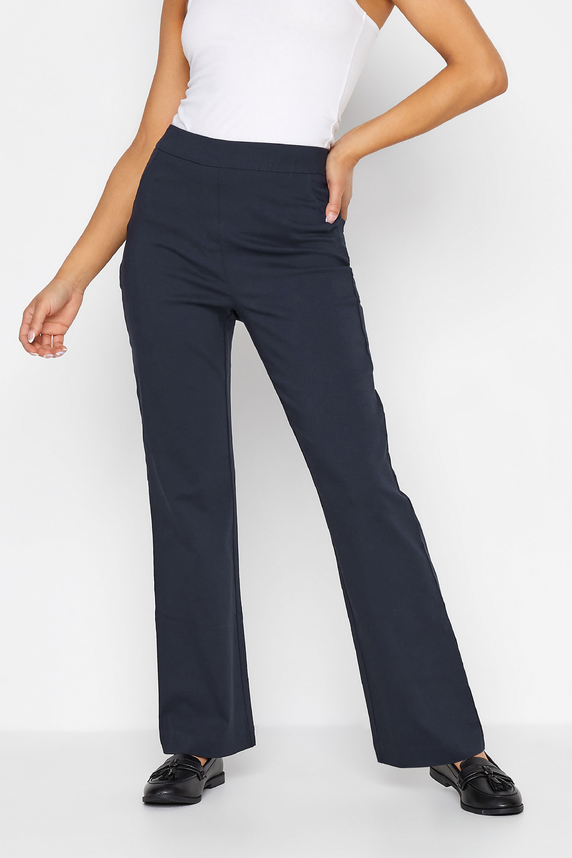 Petite Navy Blue Stretch Bengaline Bootcut Trousers 1