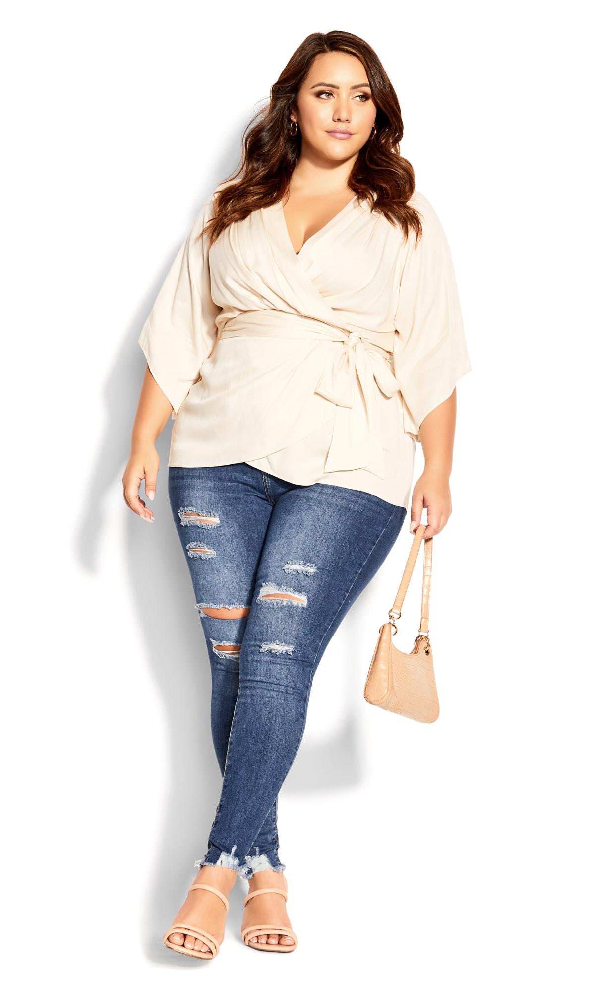 City Chic Ivory Ruched Wrap Top 1