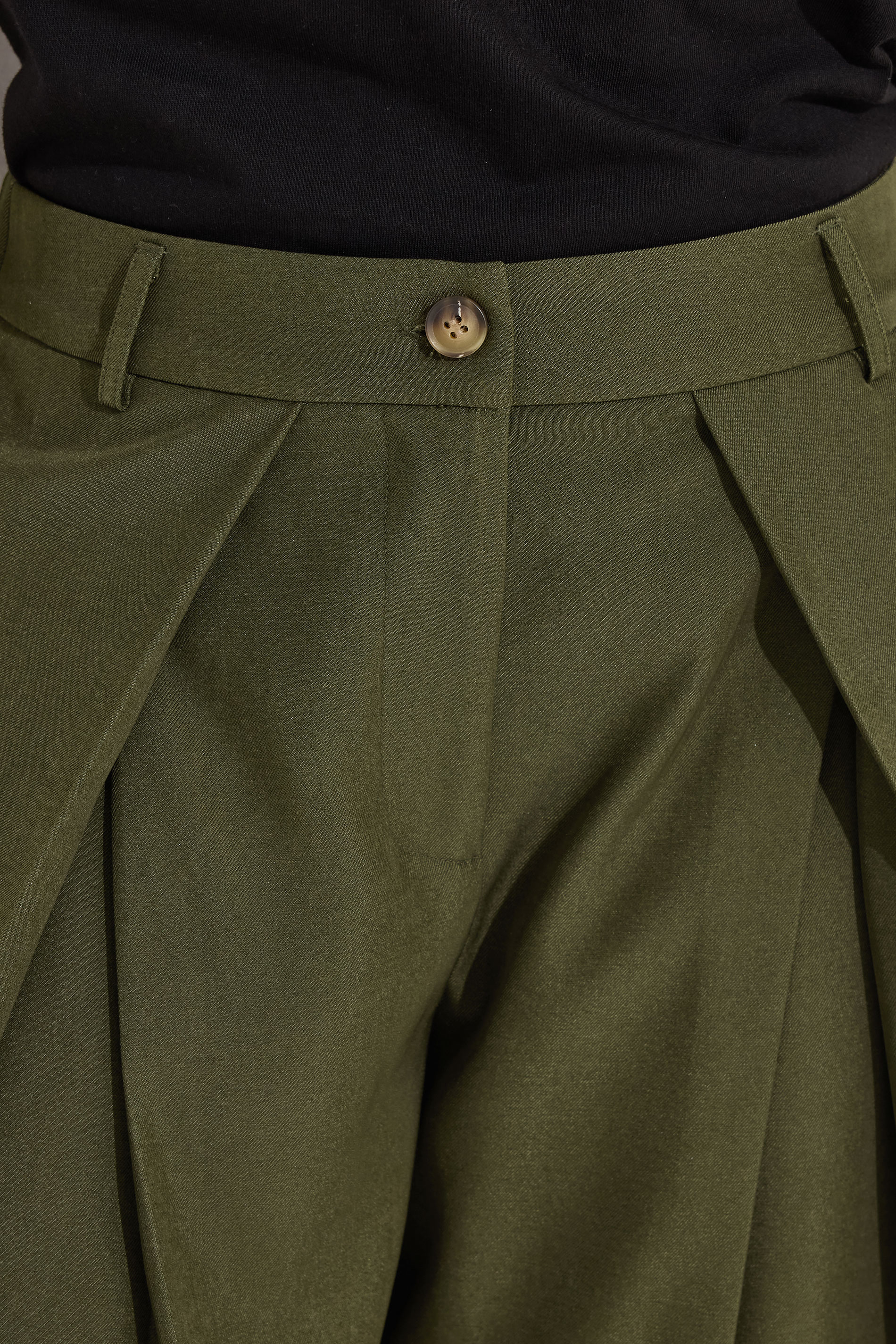 PixieGirl Petite Women's Olive Green Wrap Pleated Wide Leg Trousers | PixieGirl 4