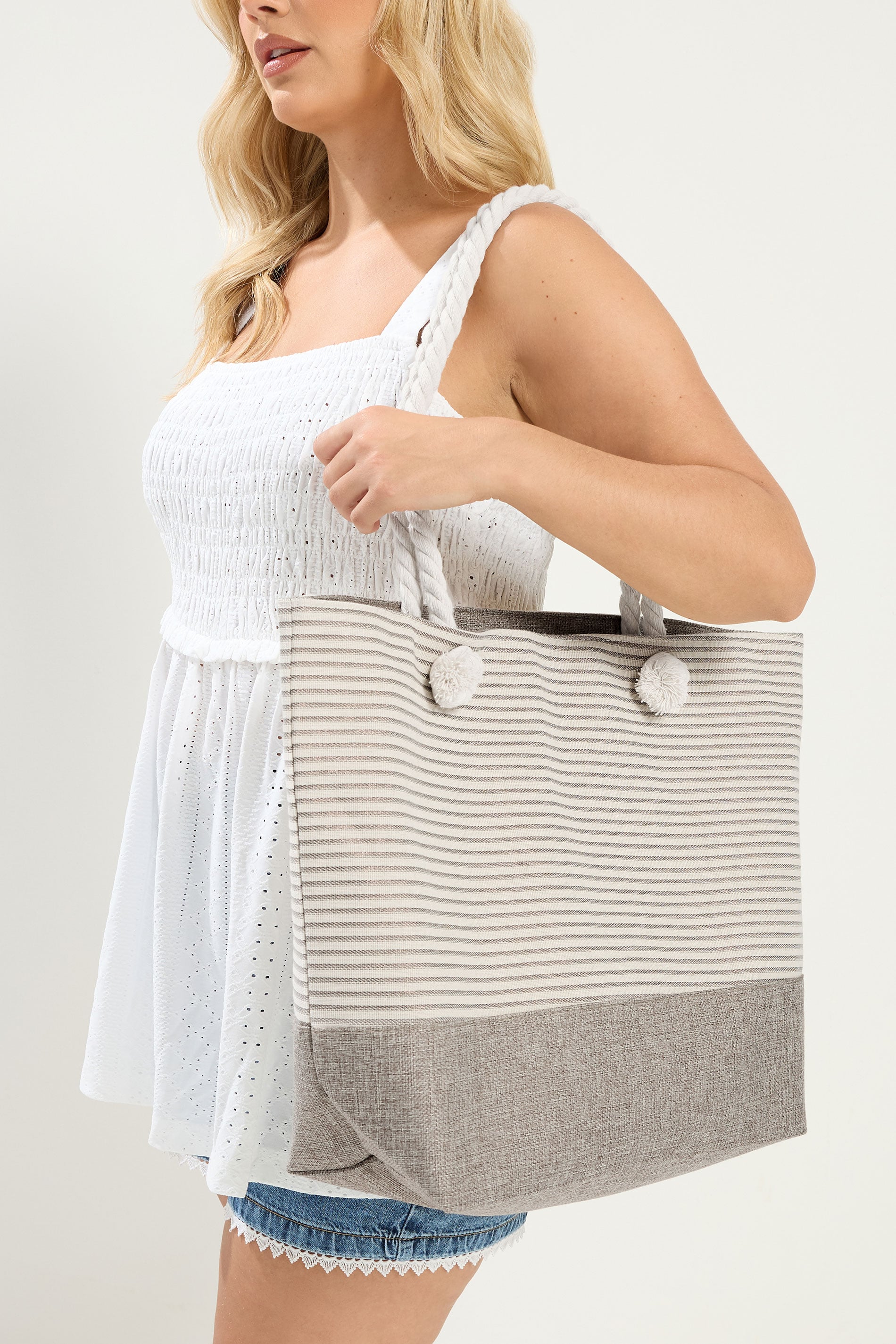 Brown Striped Rope Tote Bag | Yours Clothing 2