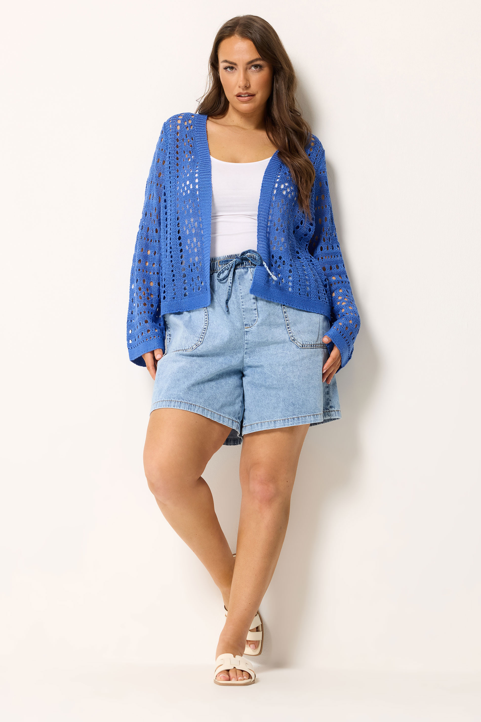 YOURS Plus Size Blue Chunky Knit Cardigan | Yours Clothing 1
