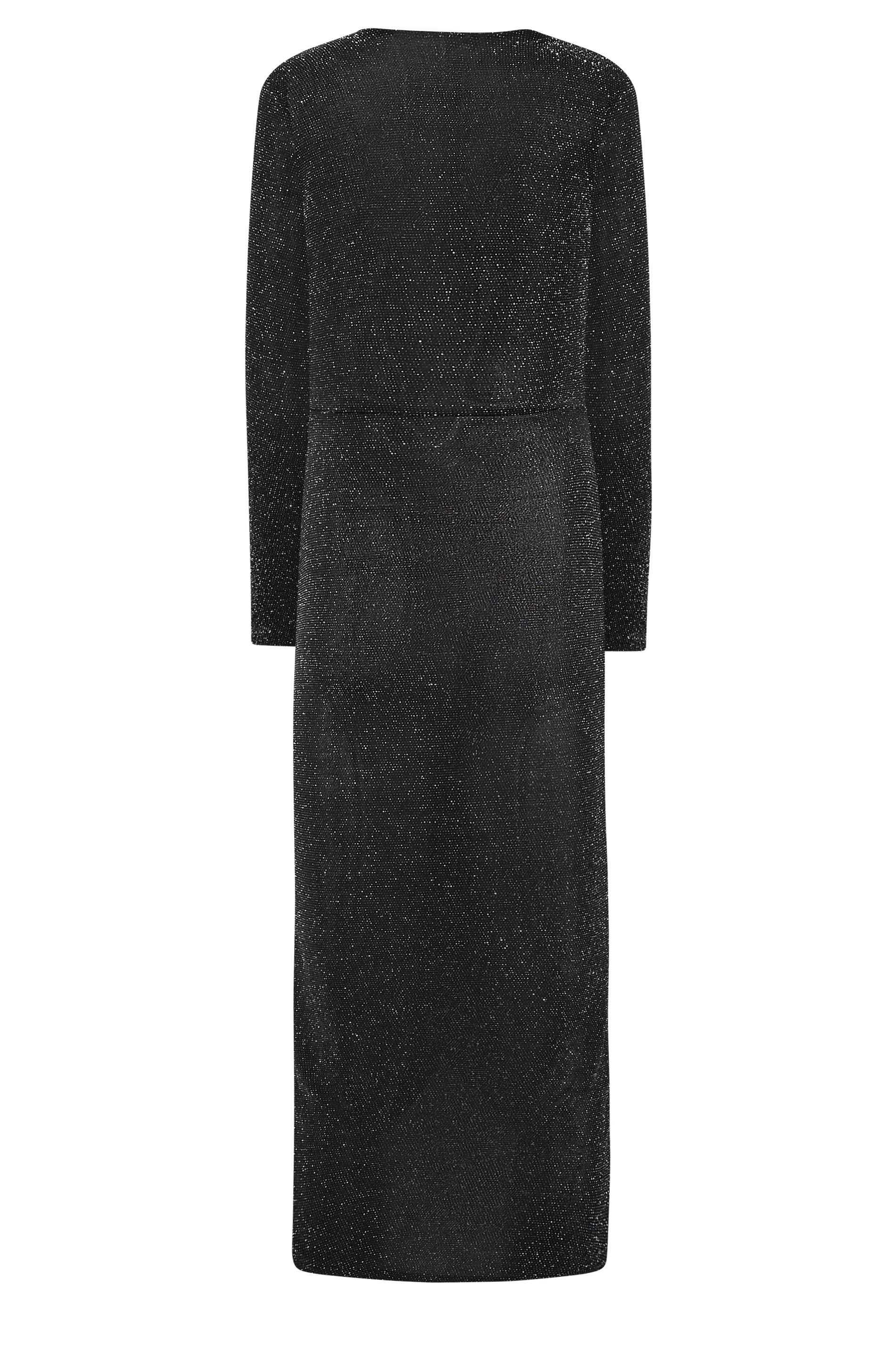 LTS Tall Women's Black & Silver Glitter Wrap Midi Dress | Long Tall Sally 3