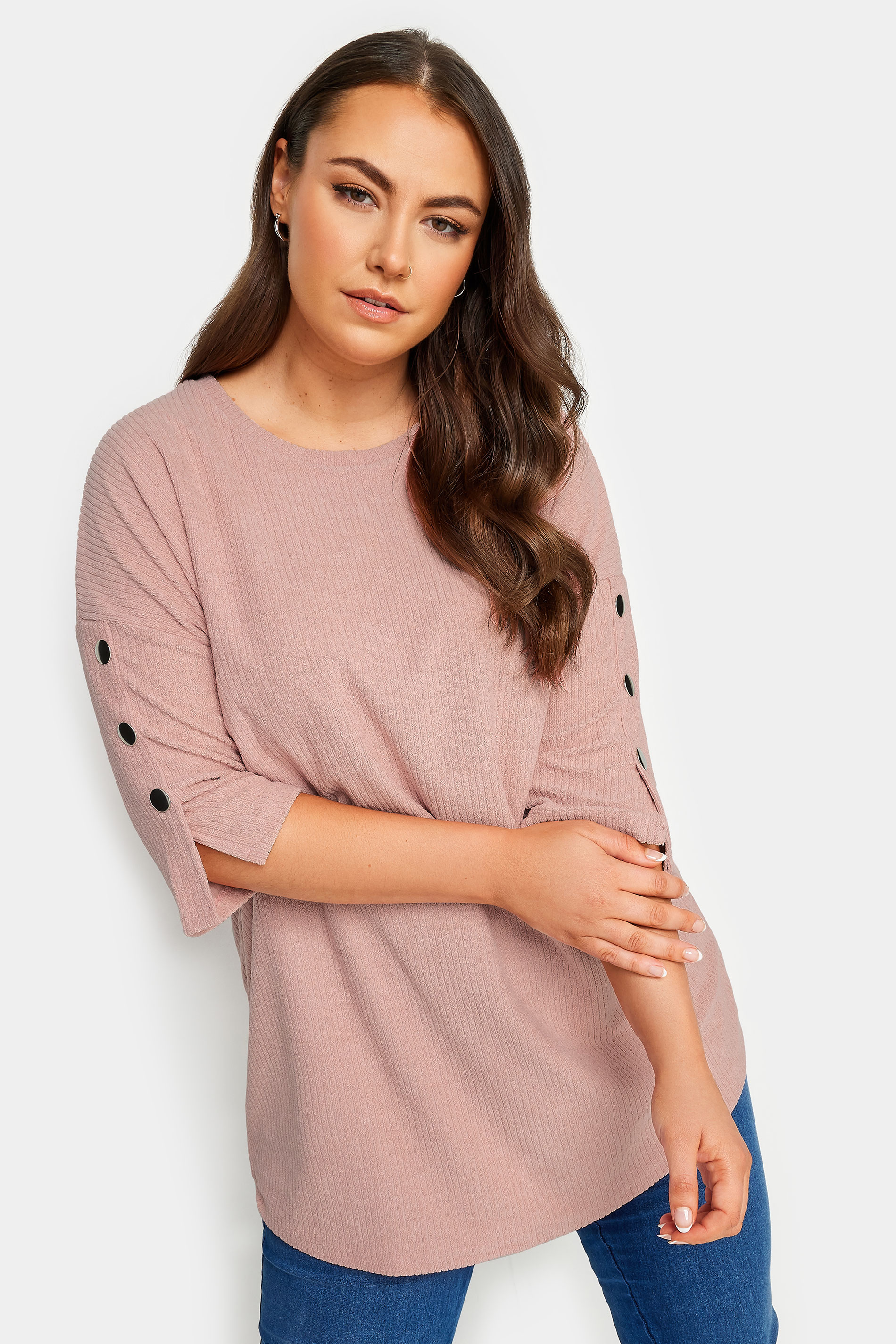 YOURS Plus Size Blush Pink Soft Touch Button Top | Yours Clothing 1