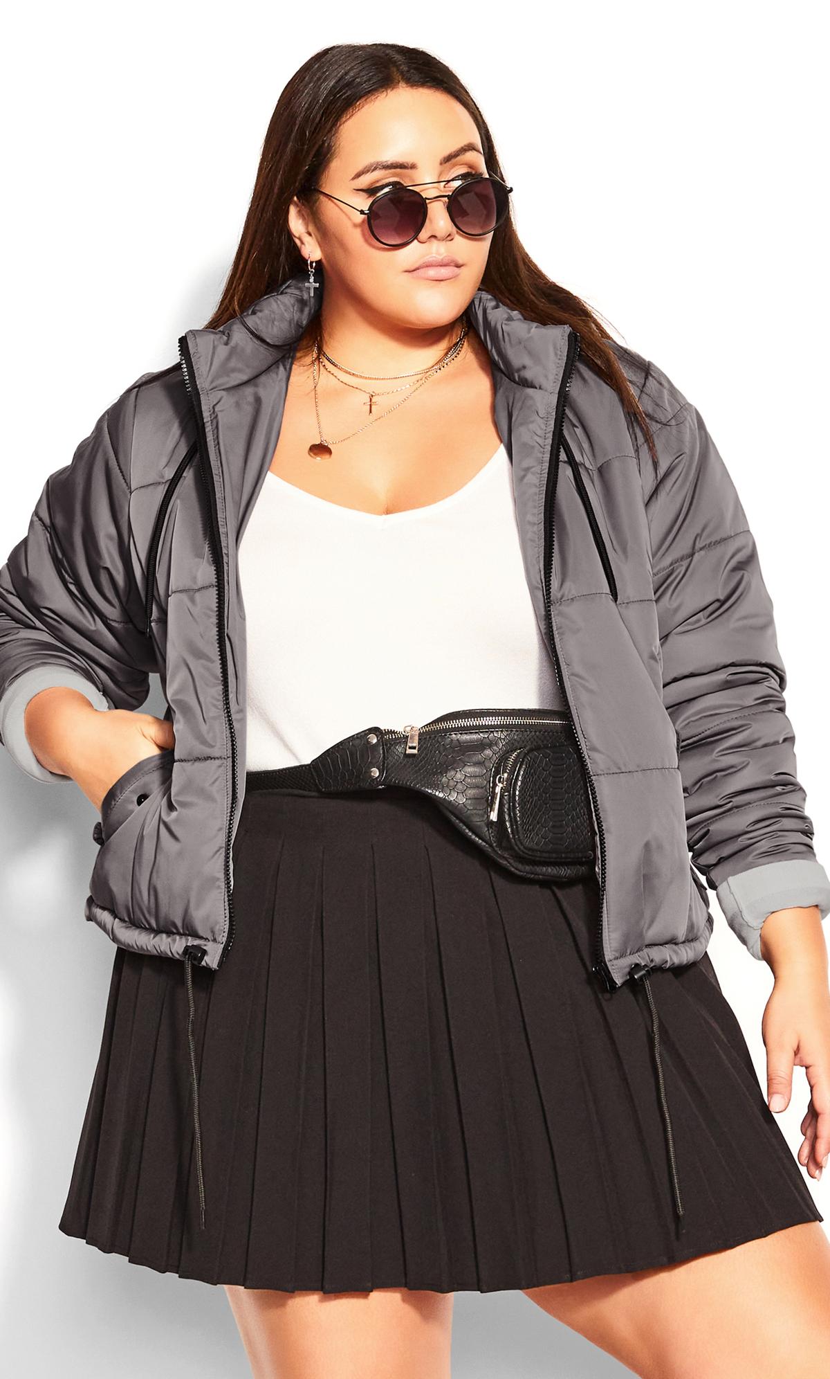Evans Grey Hooded Cropped Puffer Jacket 2