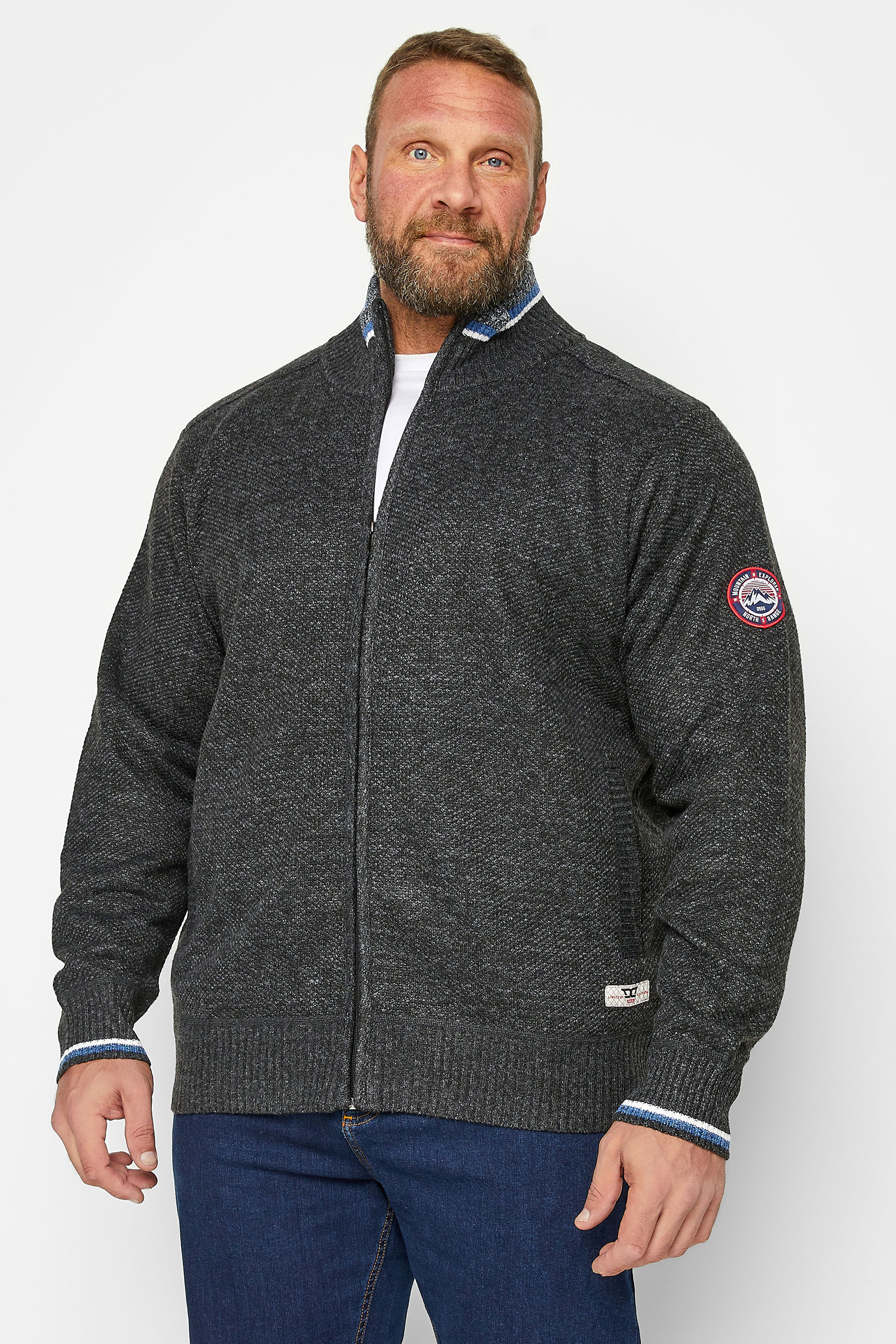 D555 Big & Tall Grey Zip Through Sweatshirt | BadRhino 1