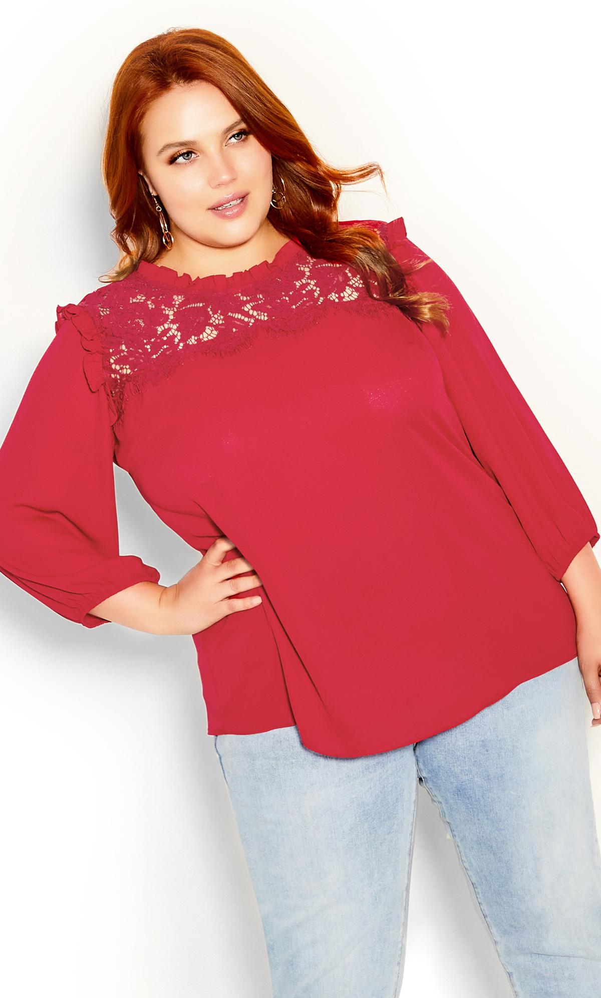 Evans Red Lace Angel Elbow Sleeve Top 1