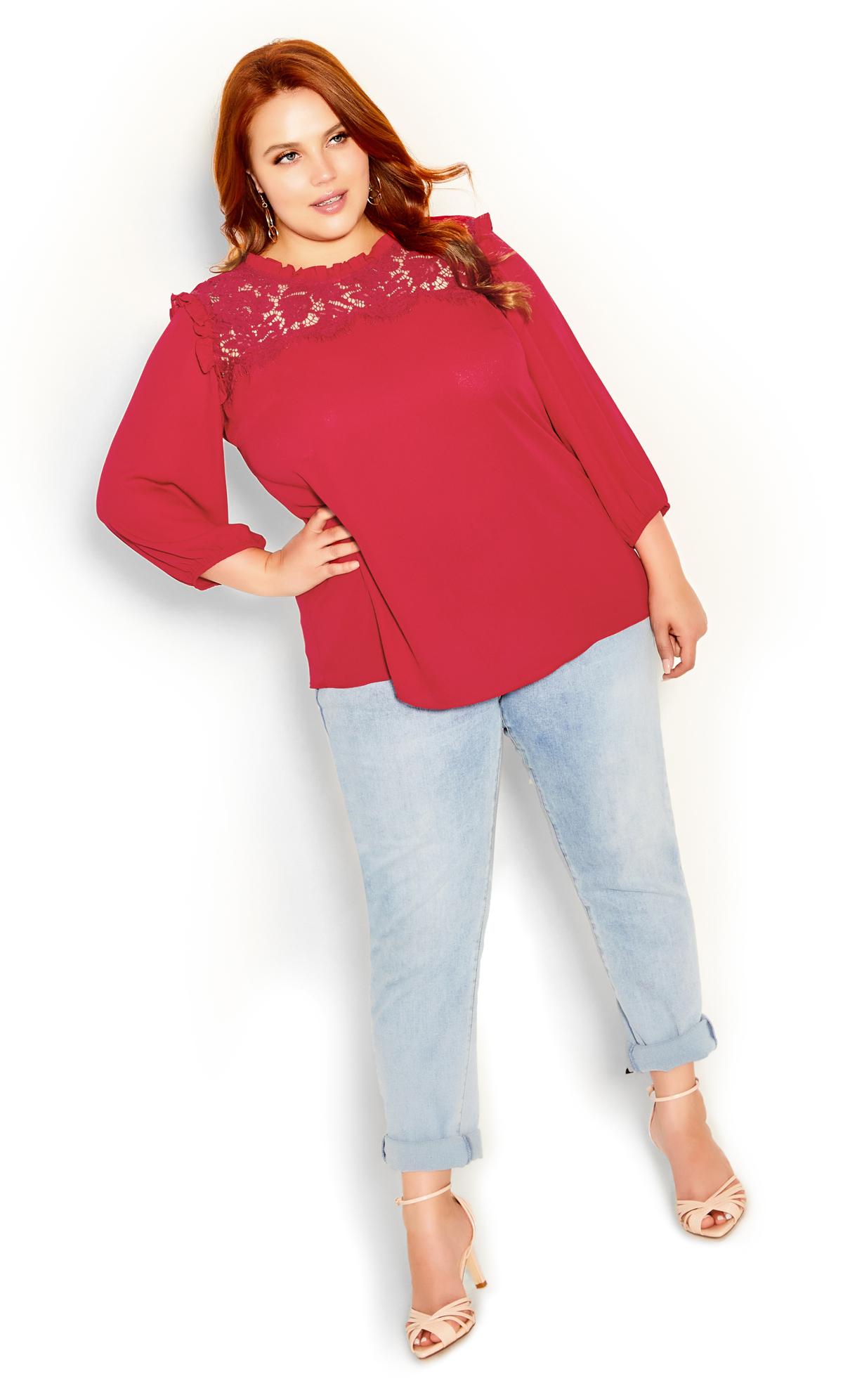 Evans Red Lace Angel Elbow Sleeve Top 2