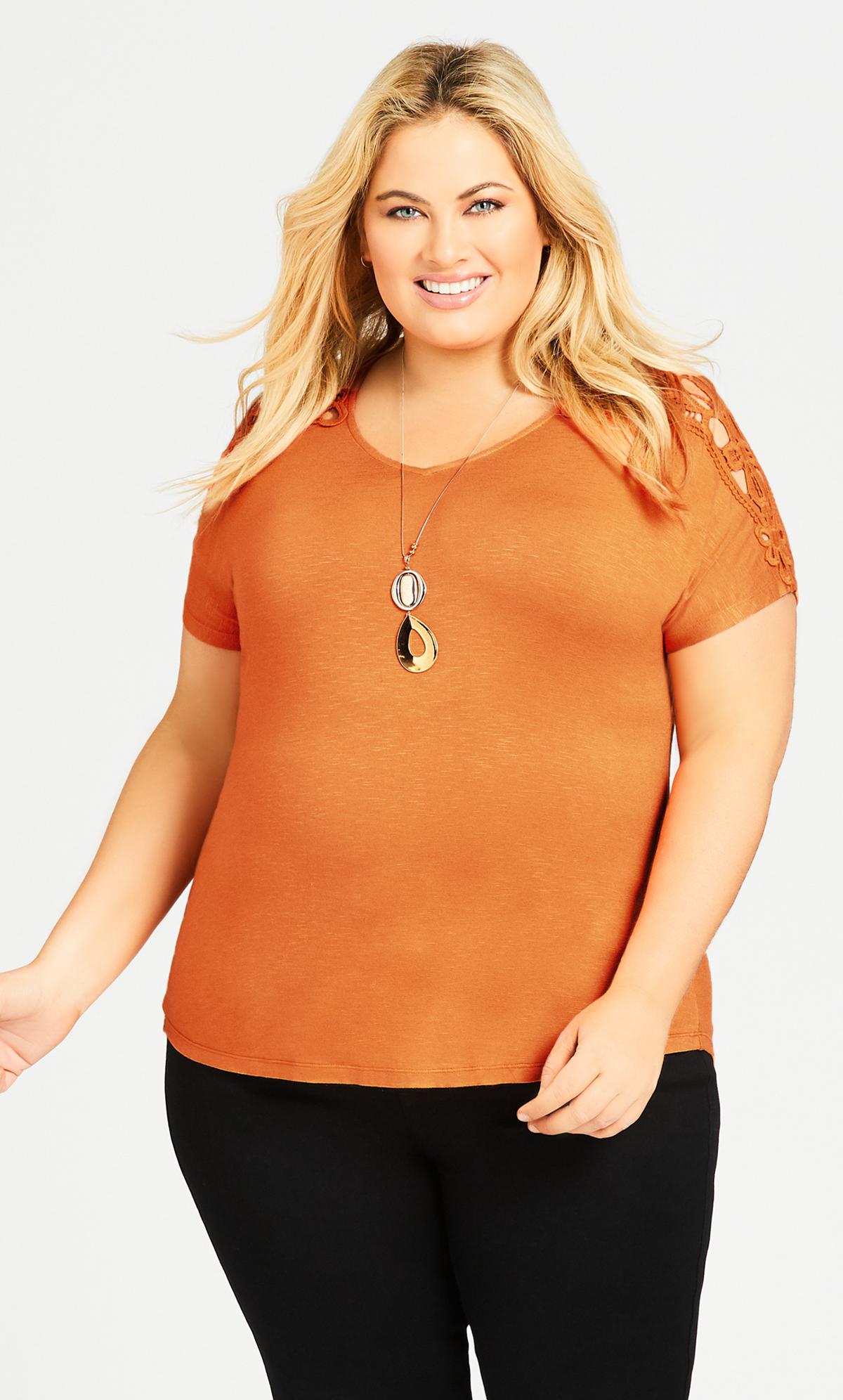 Evans Orange Crochet Sleeve T-Shirt 2