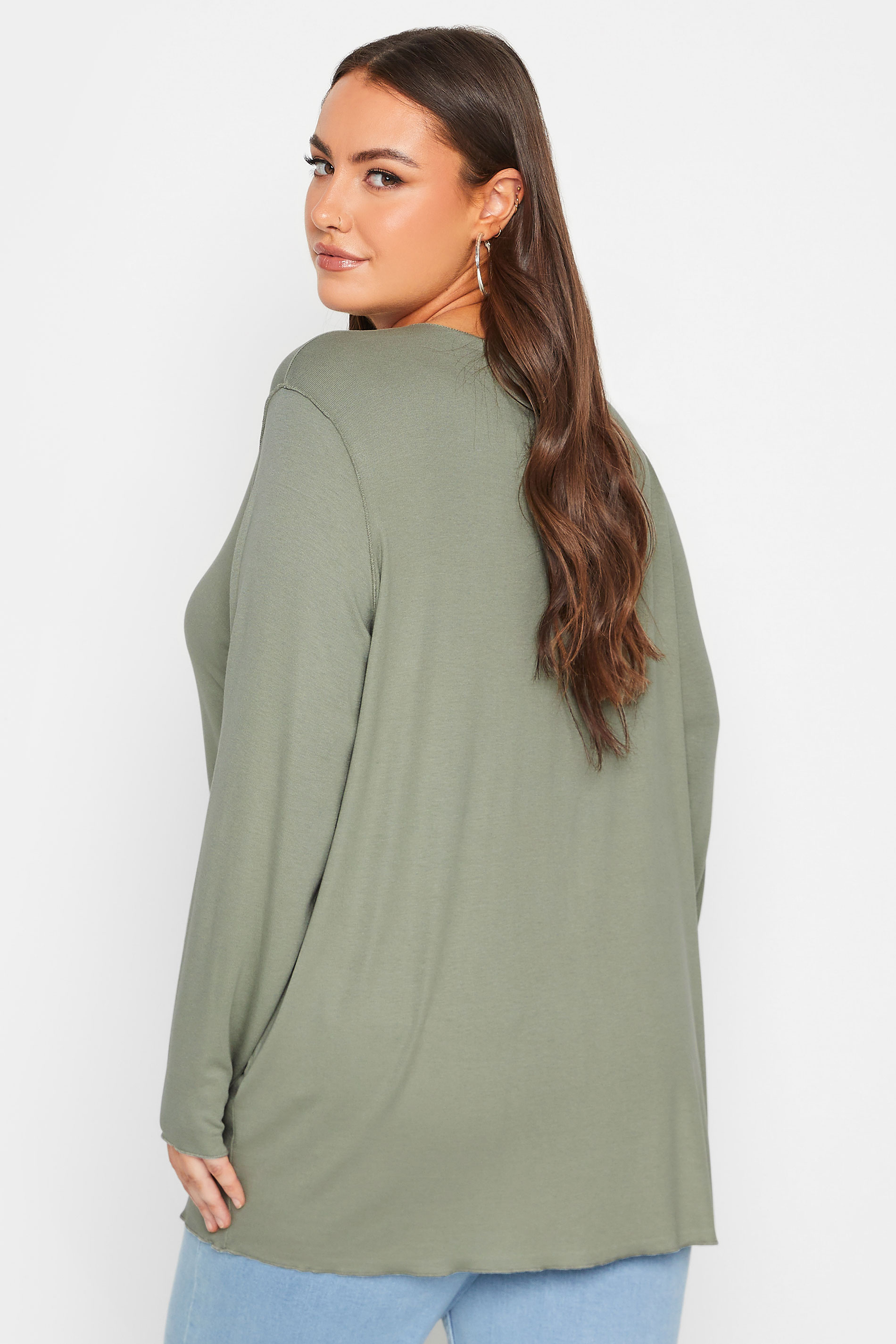 YOURS Curve Plus Size Khaki Green Front Seam Top | Yours Clothing  3