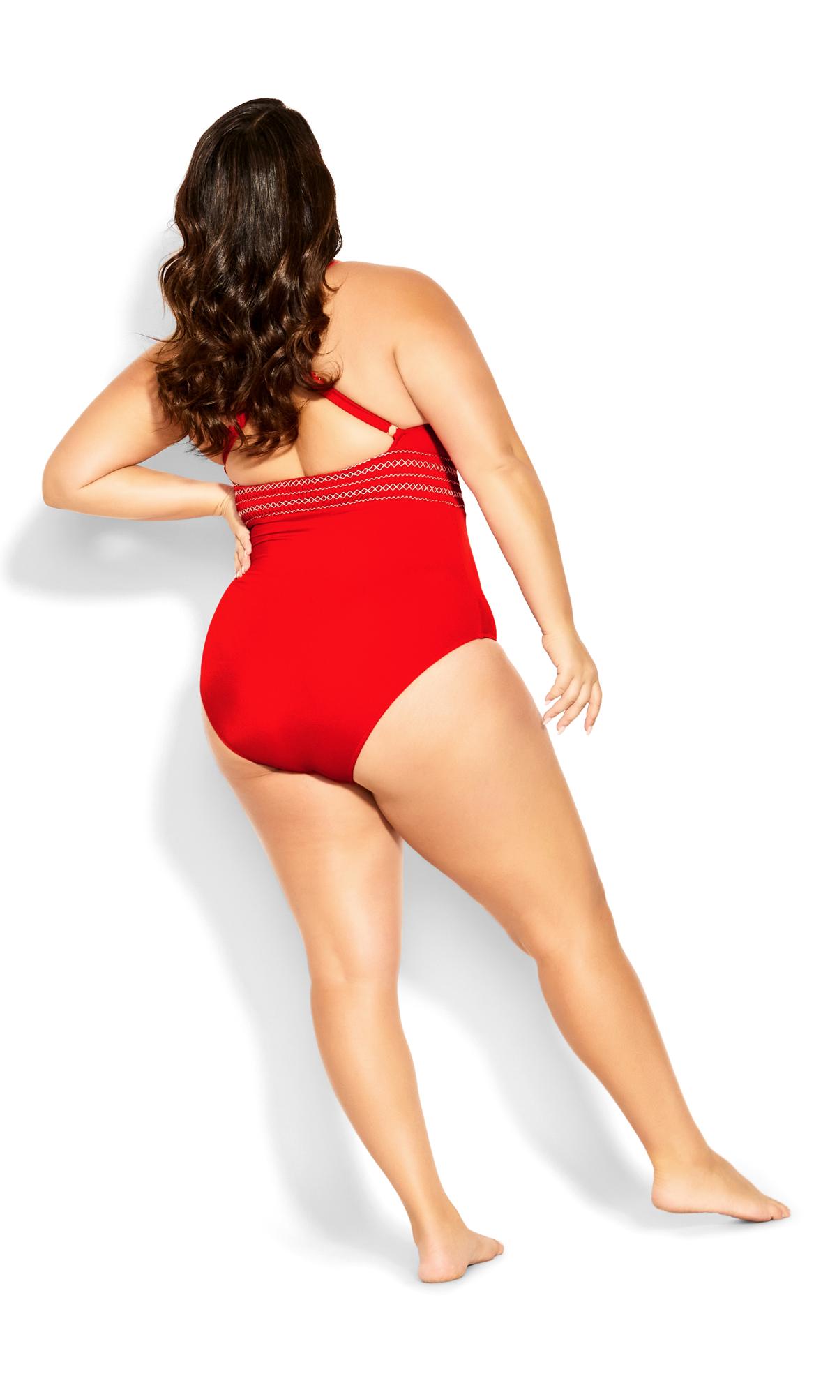 Evans Red Plunge Neck Swimsuit 3