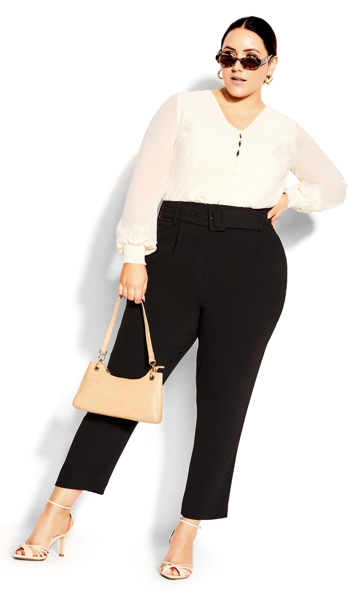 Evans Black High Waisted Belted Trousers 1