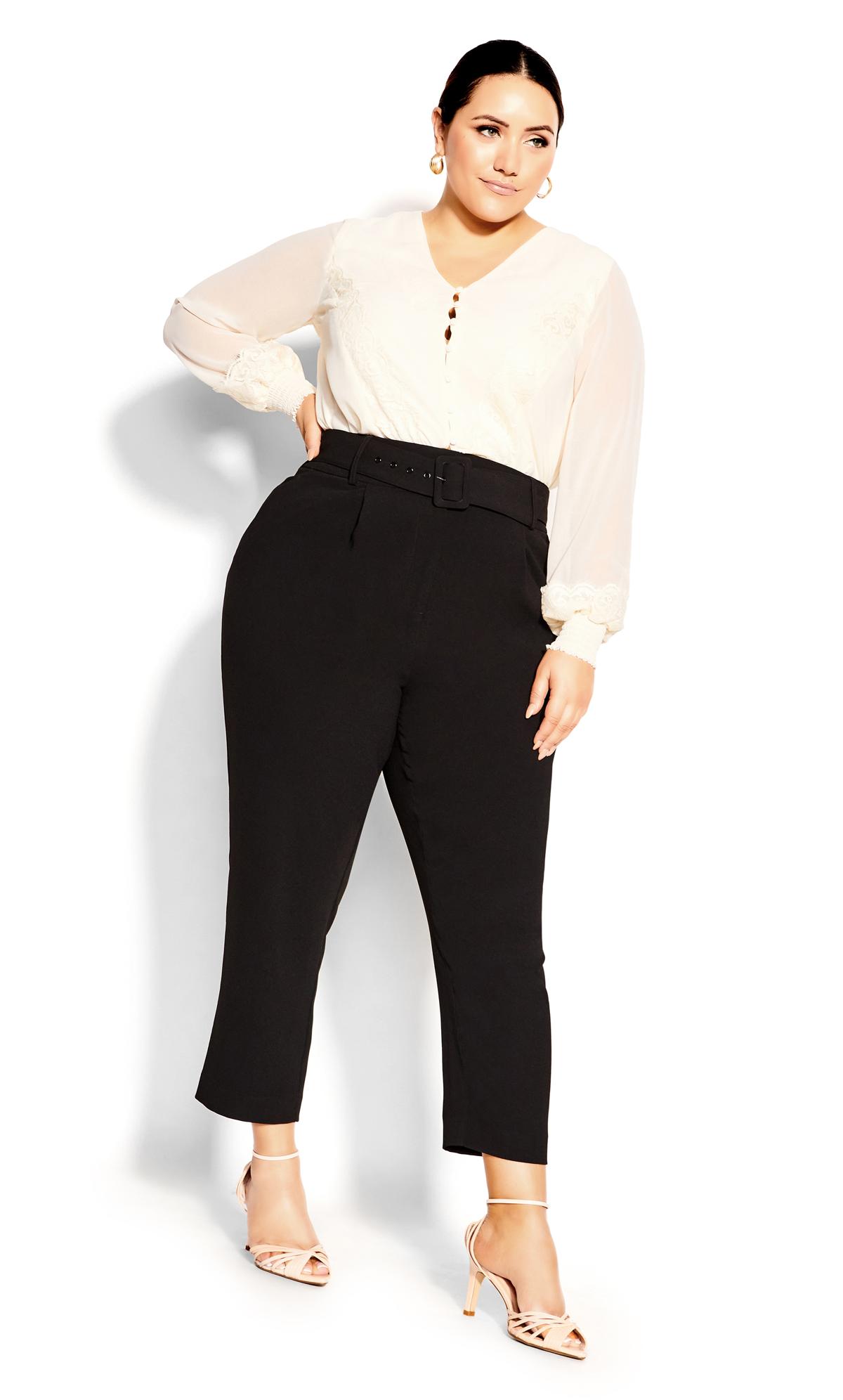 Evans Black High Waisted Belted Trousers 2