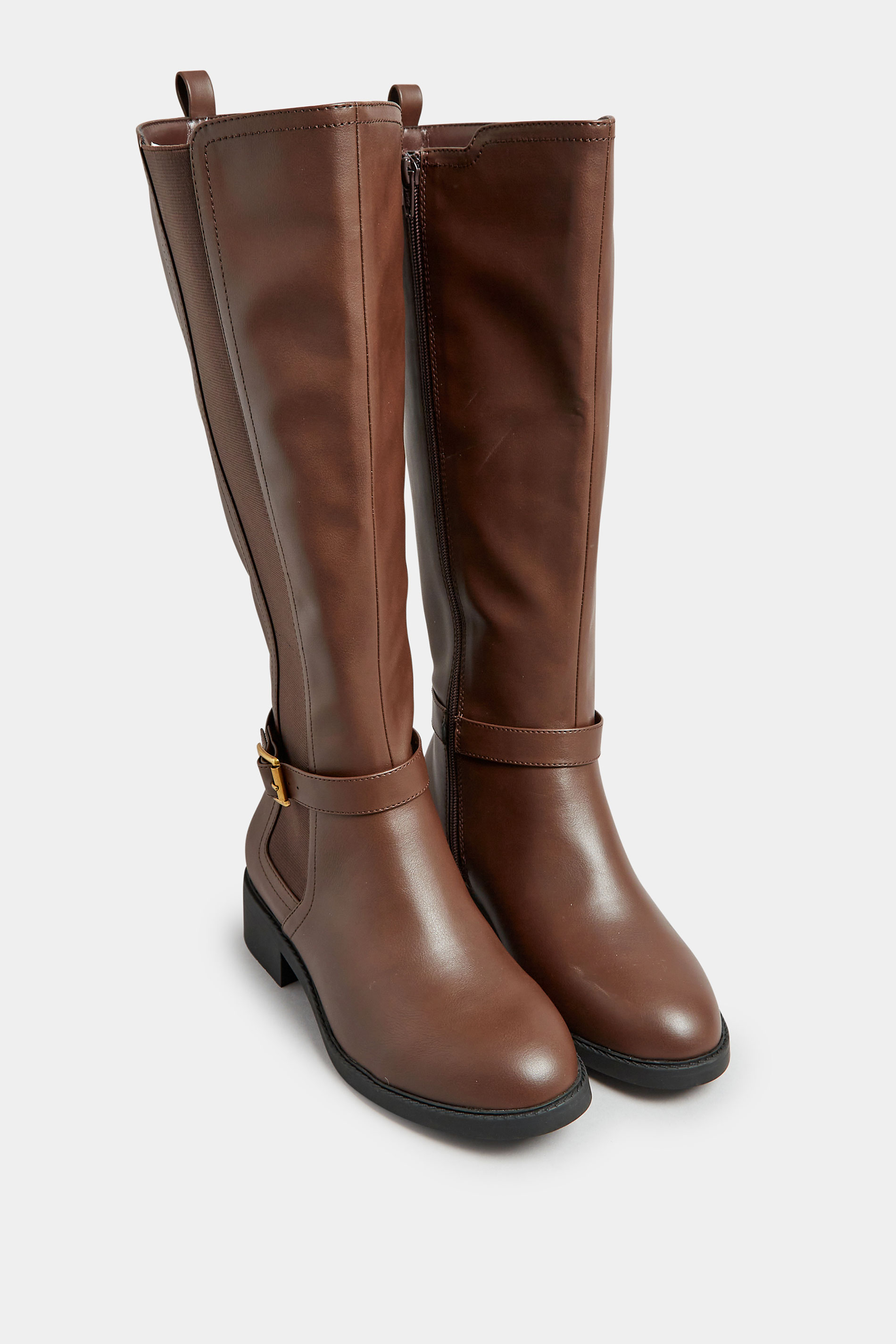 LIMITED COLLECTION Brown Strap Knee High Boot In Extra Wide EEE Fit | Yours Clothing 2