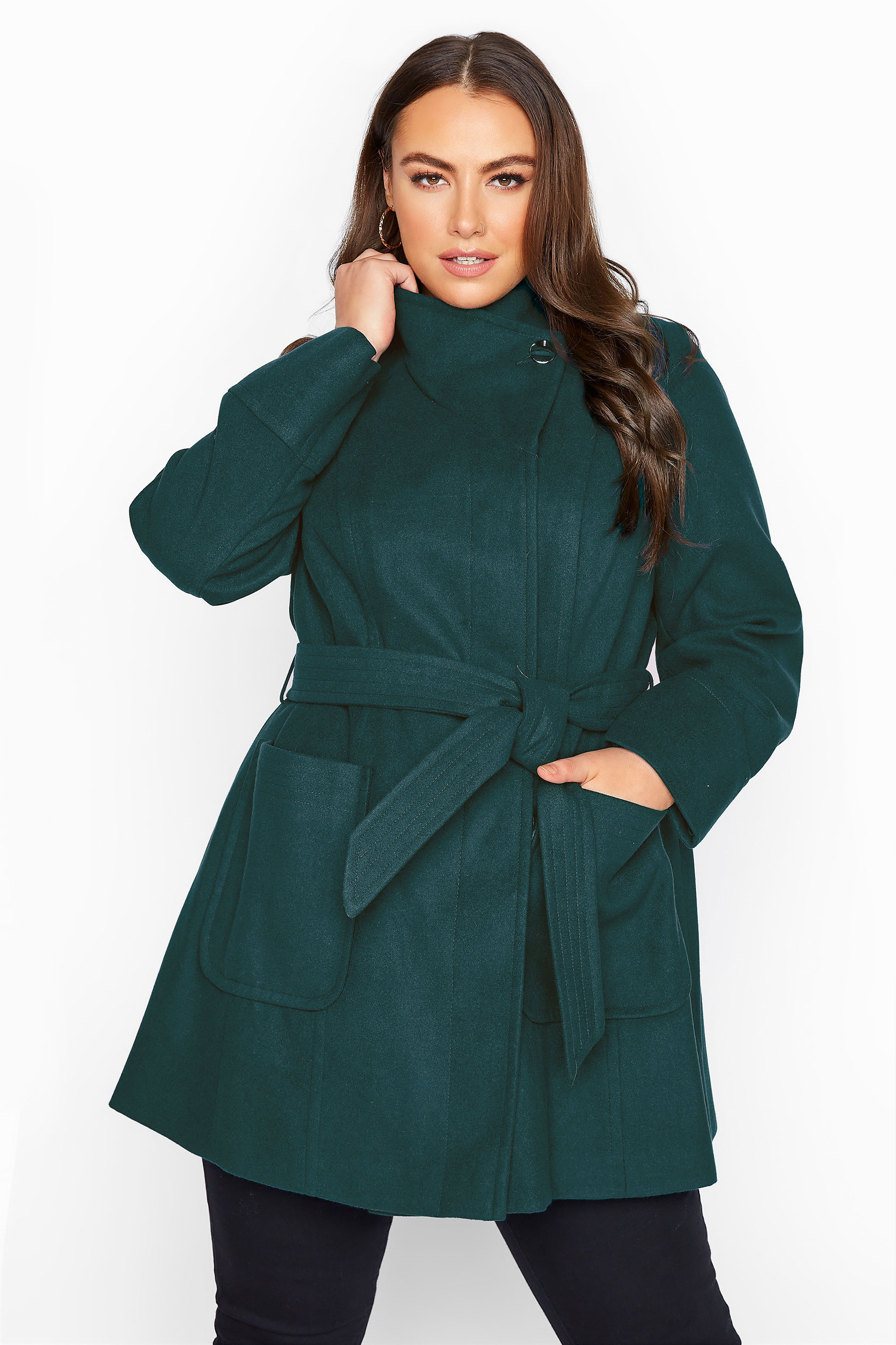 Teal Blue Belted Coat | Yours Clothing