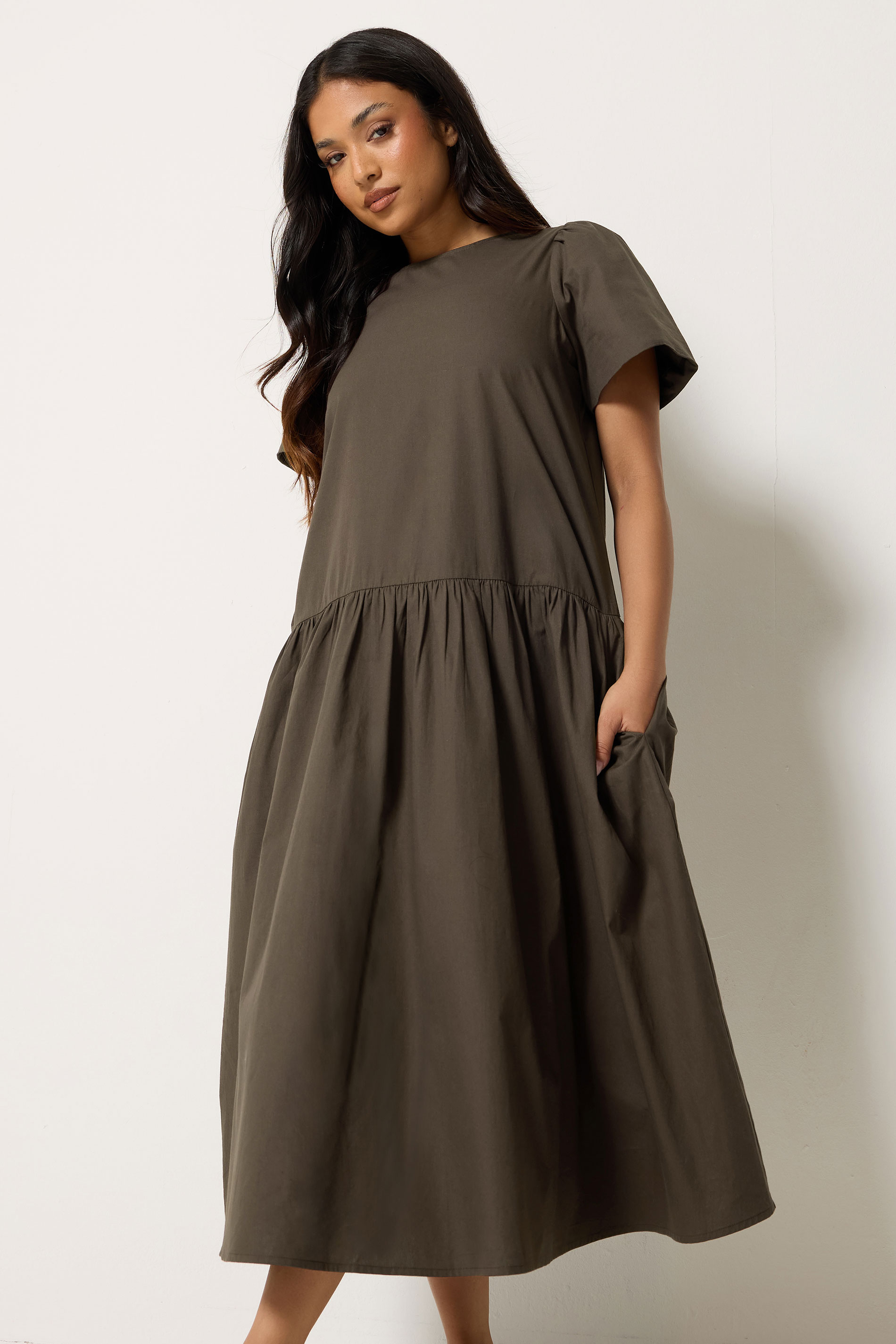 PixieGirl Petite Women's Chocolate Brown Cotton Poplin Maxi Dress | PixieGirl 1