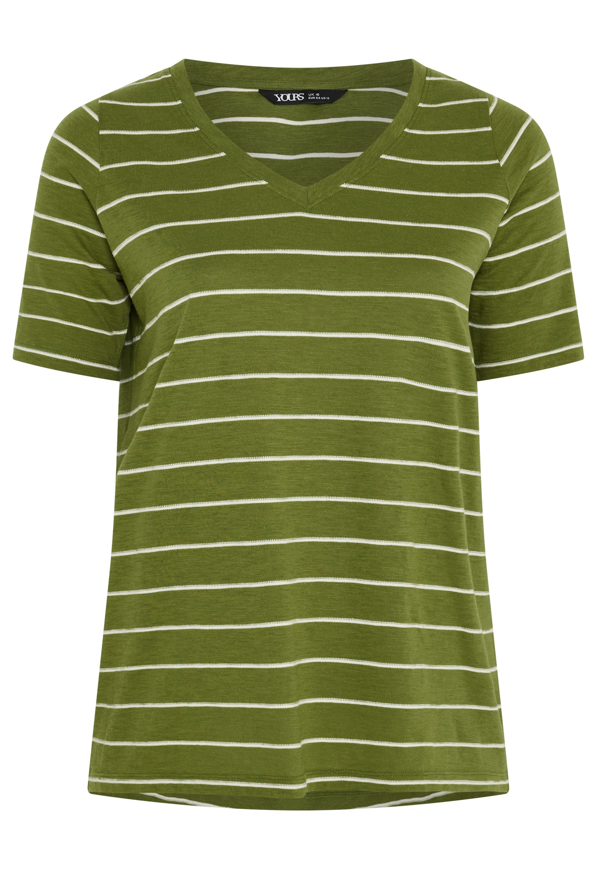 YOURS Plus Size Khaki Green Stripe T-Shirt | Yours Clothing 5