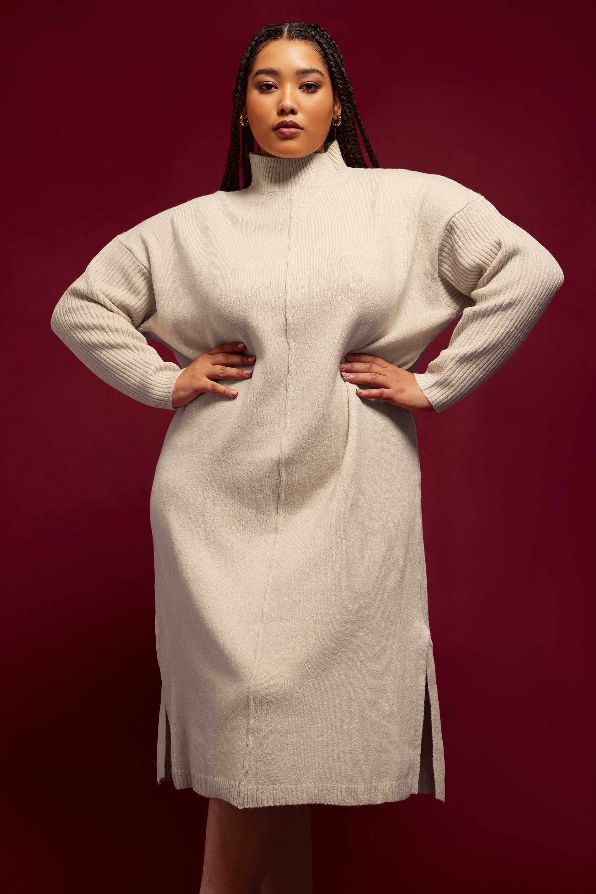 YOURS Plus Size Cream Front Seam Detail Knitted Jumper Dress | Yours Clothing 1
