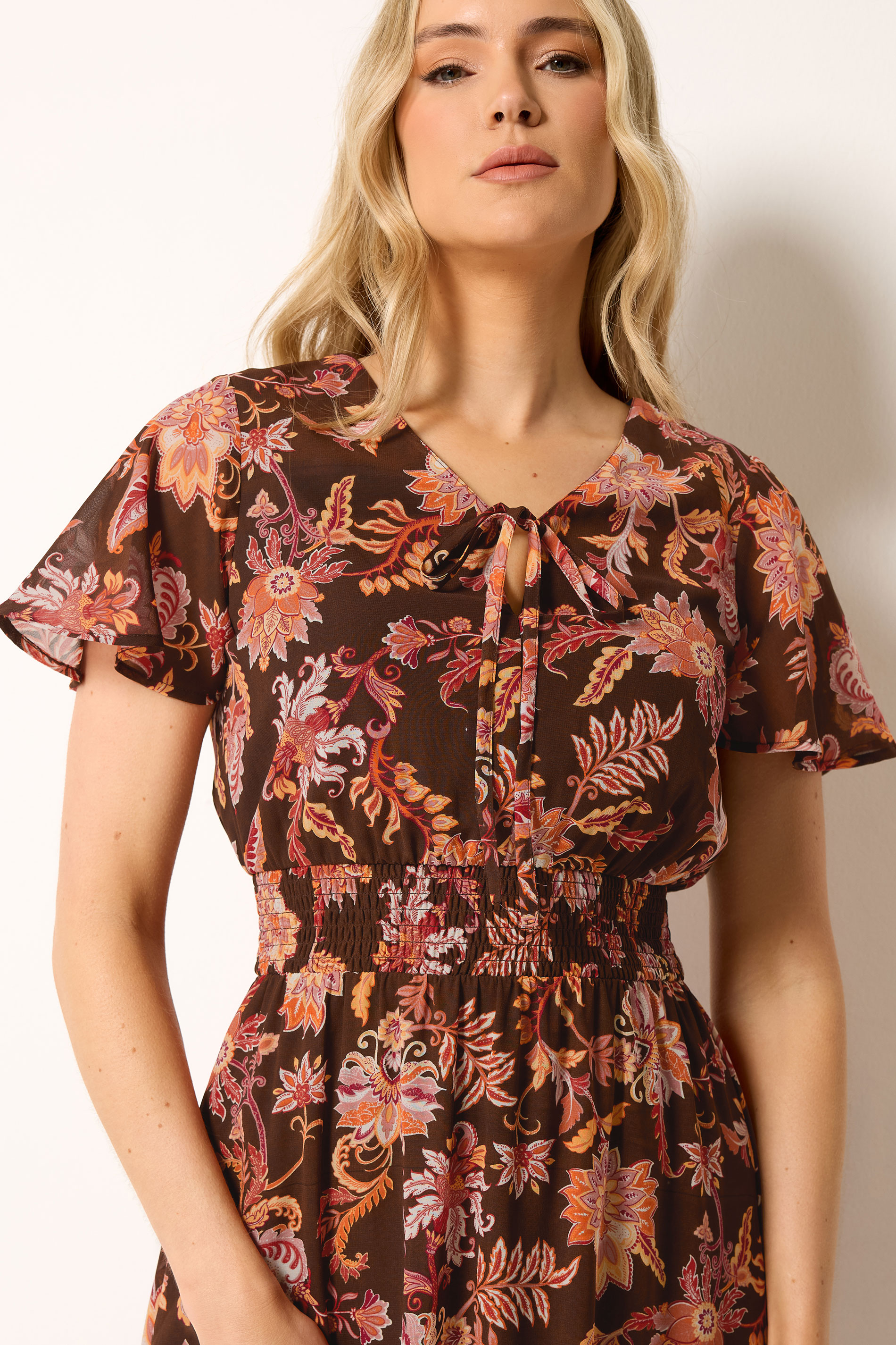 LTS Tall Women's Brown Floral Shirred Waist Maxi Dress | Long Tall Sally 4