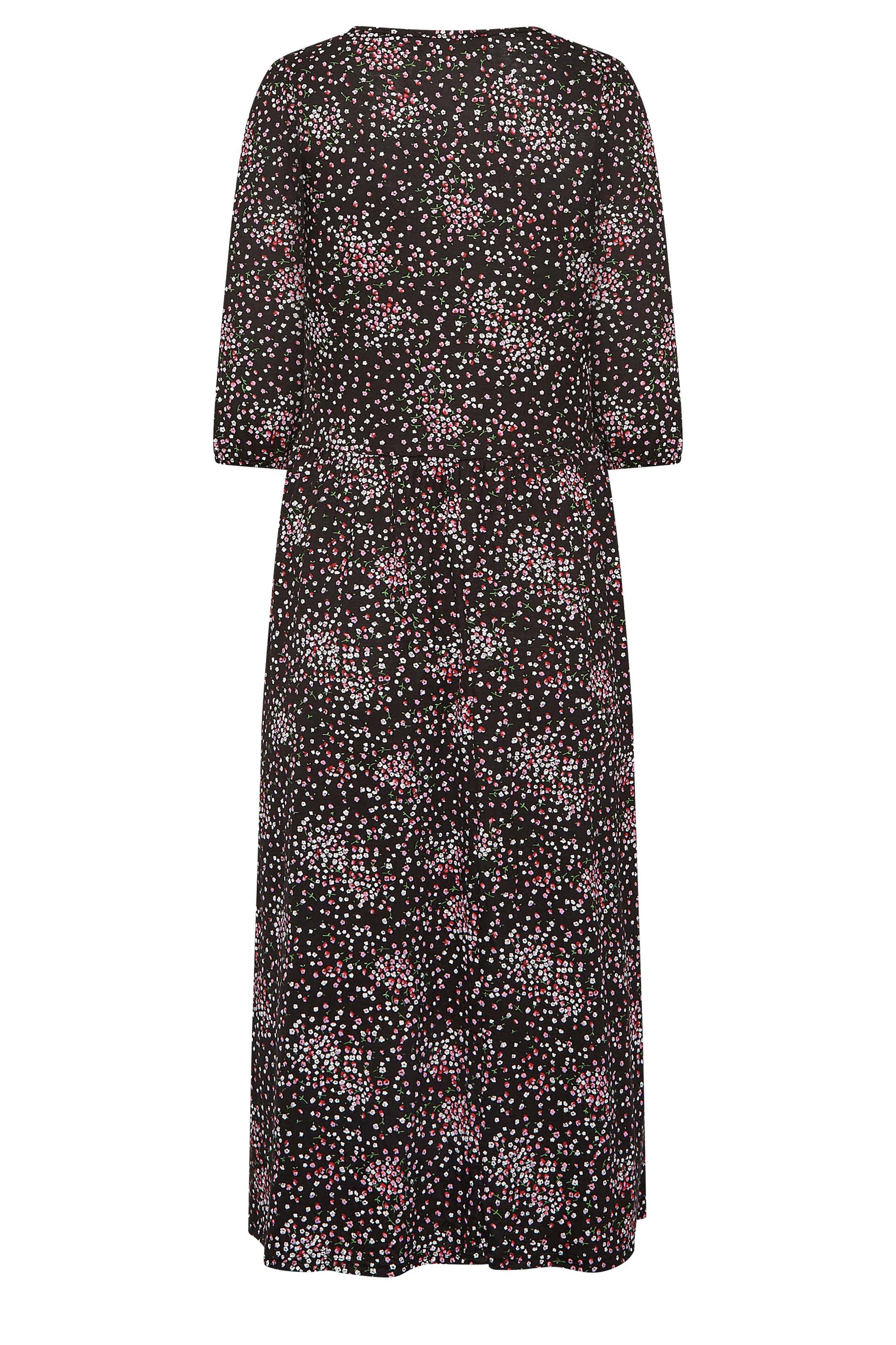 YOURS PETITE Plus Size Black & Pink Ditsy Print Midaxi Dress | Yours Clothing 2