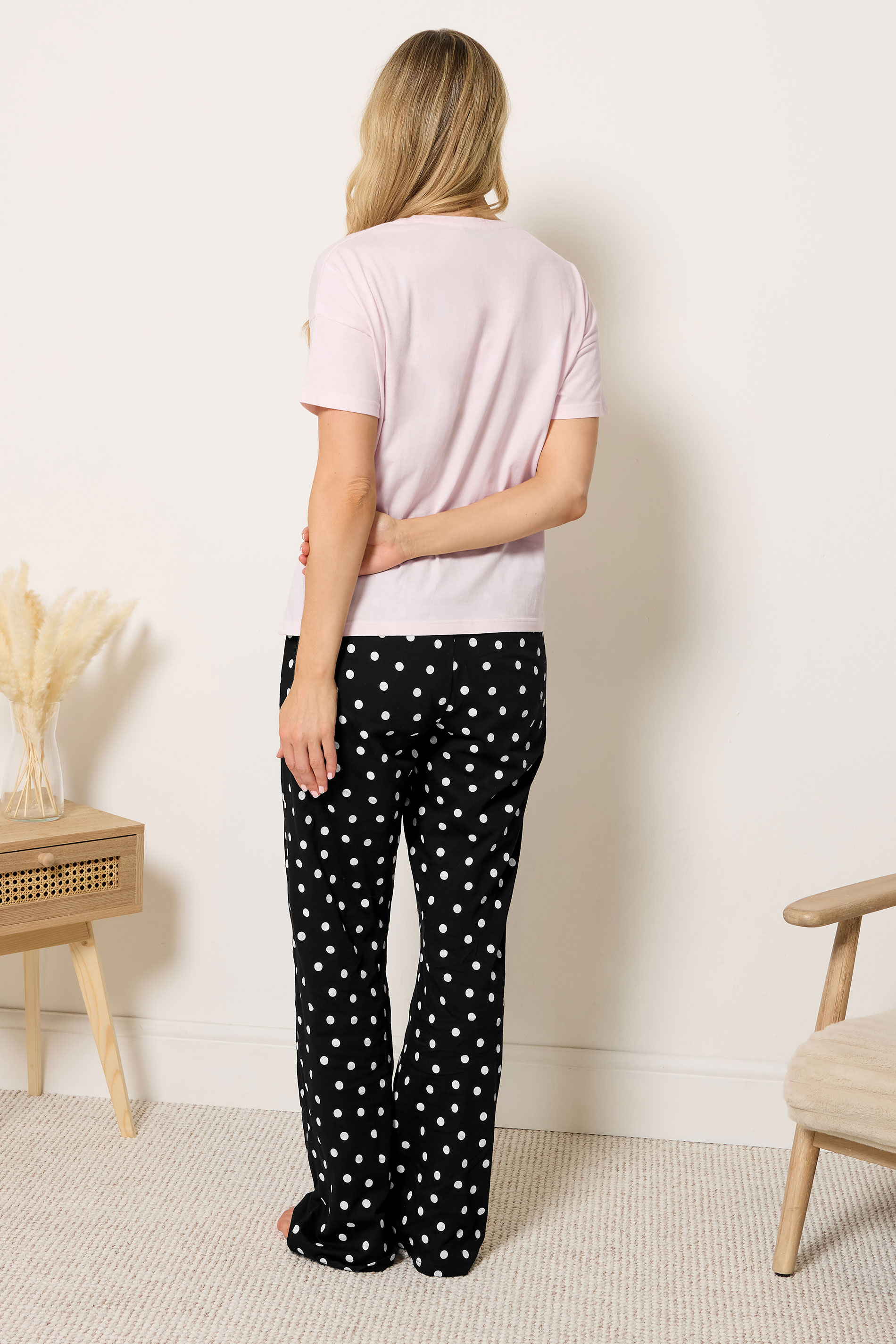 LTS Tall Women's Pink 'Sleepover Club' Slogan Cotton Wide Leg Pyjama Set | Long Tall Sally 2