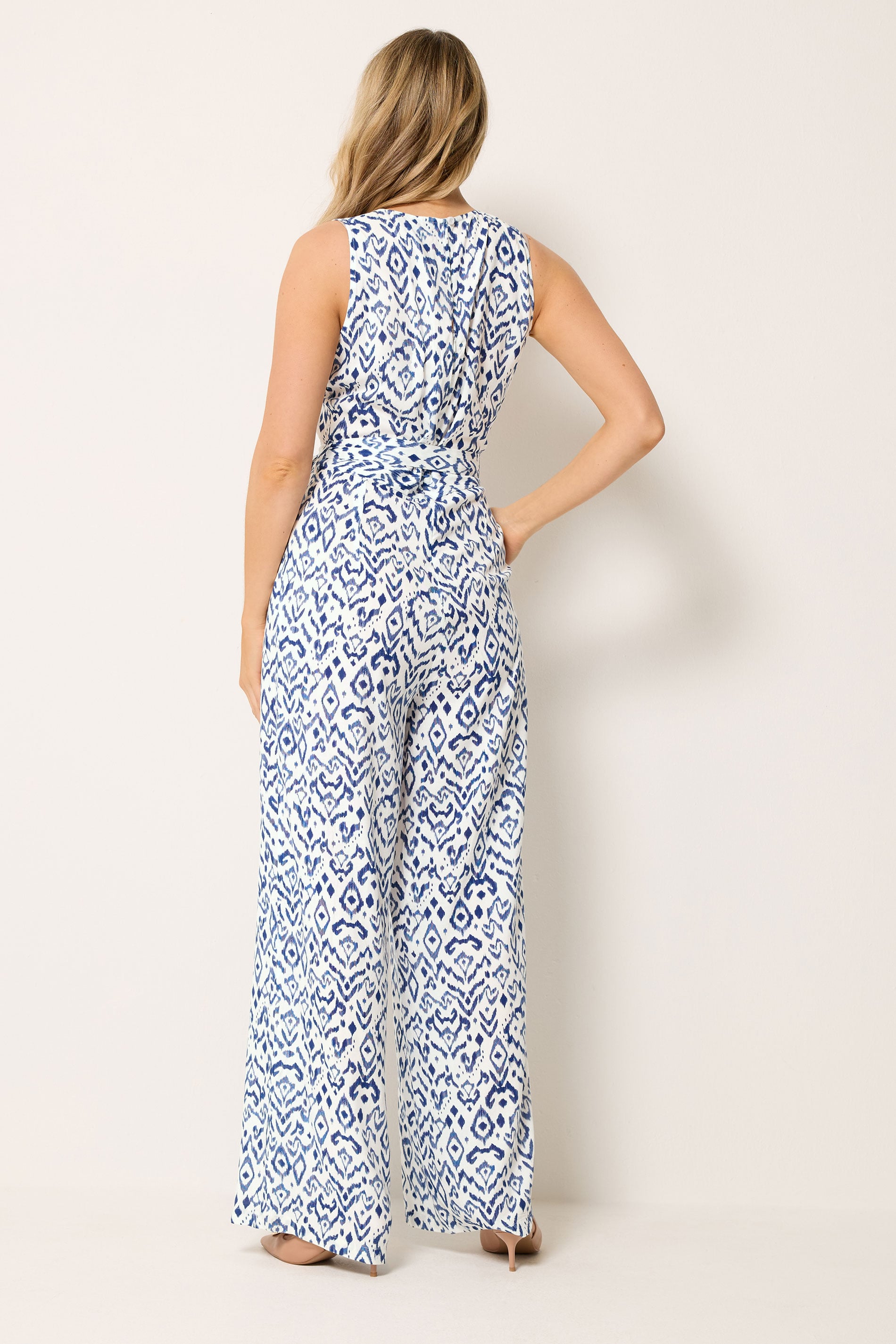 LTS Tall Women's Blue & White Ikat Belted Jumpsuit | Long Tall Sally 5