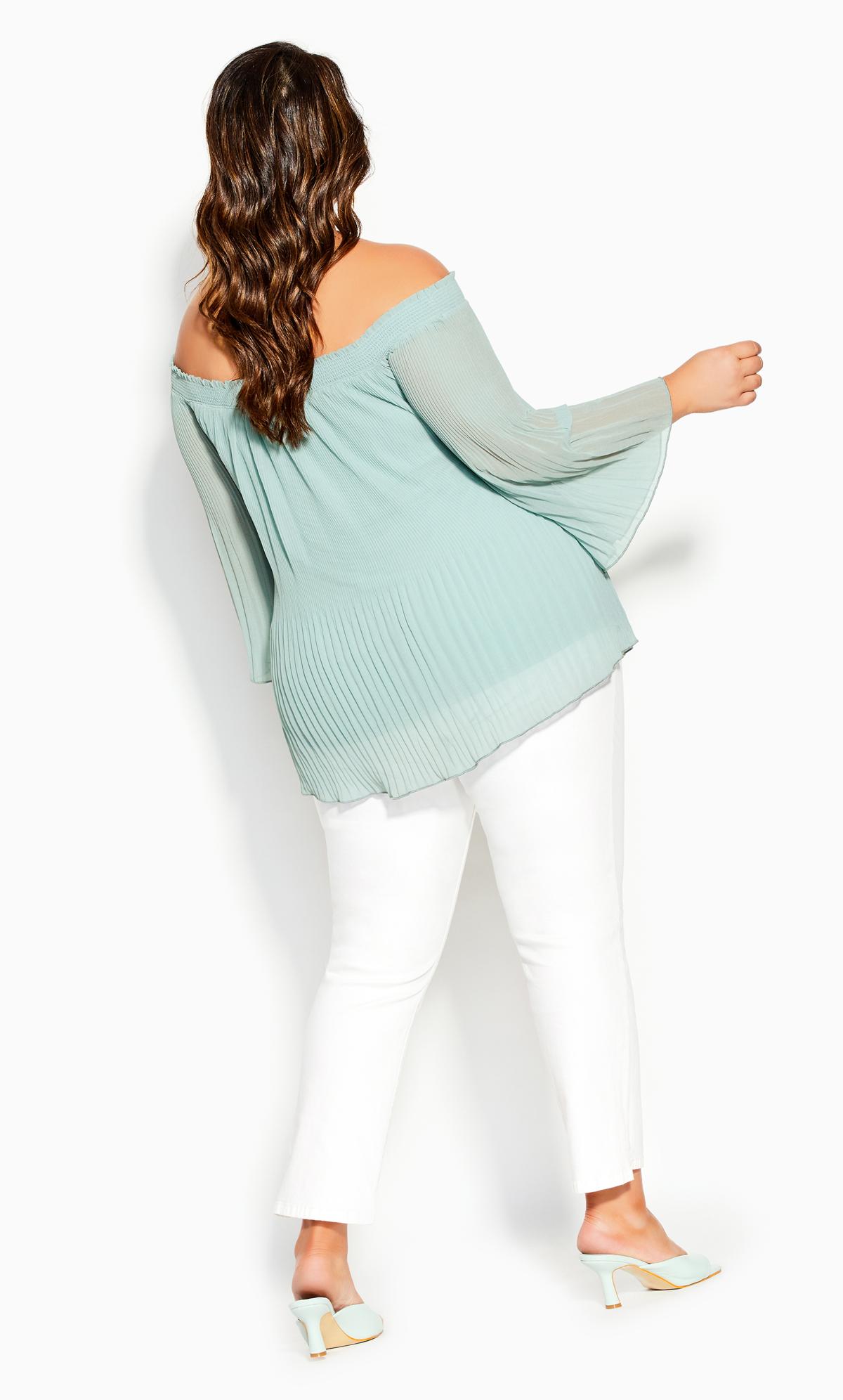 City Chic Light Green Pleated Off Shoulder Top 3