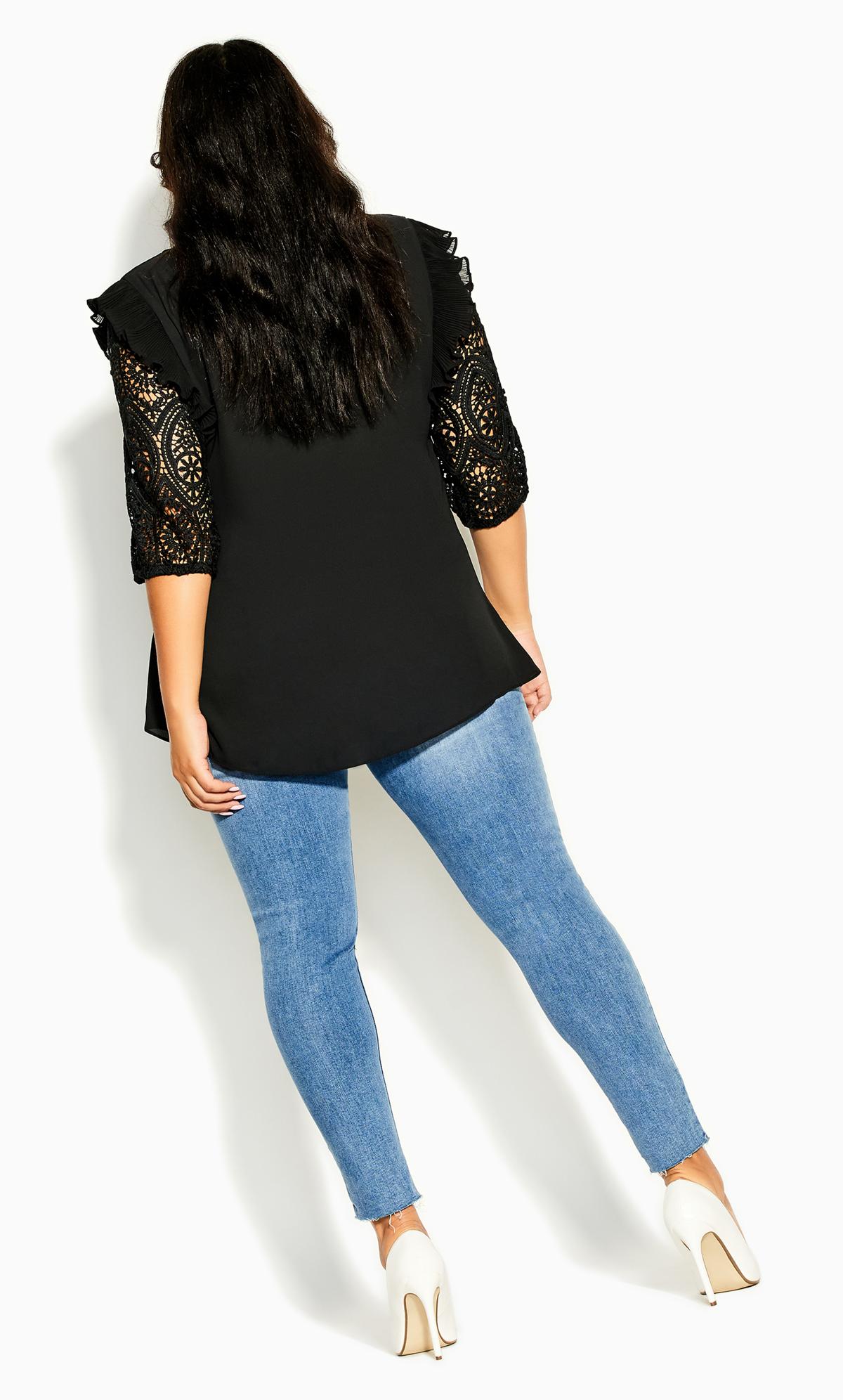 Evans Black Lace & Frill Sleeve Top Top 3