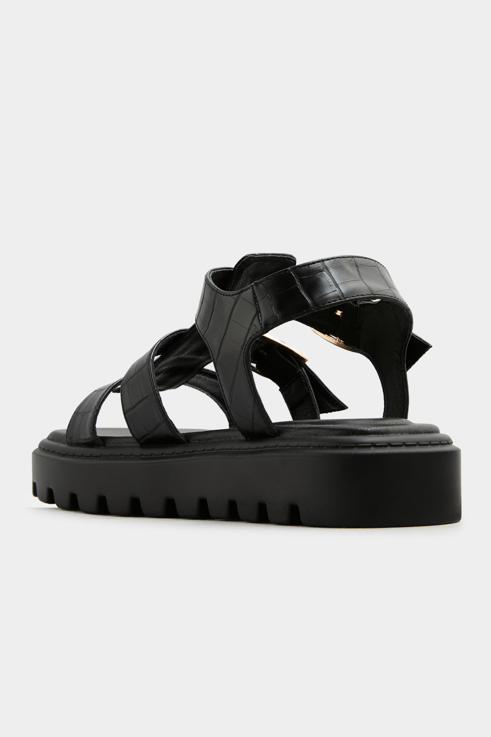 LTS Black Croc Gladiator Sandals In Standard D Fit | Long Tall Sally
