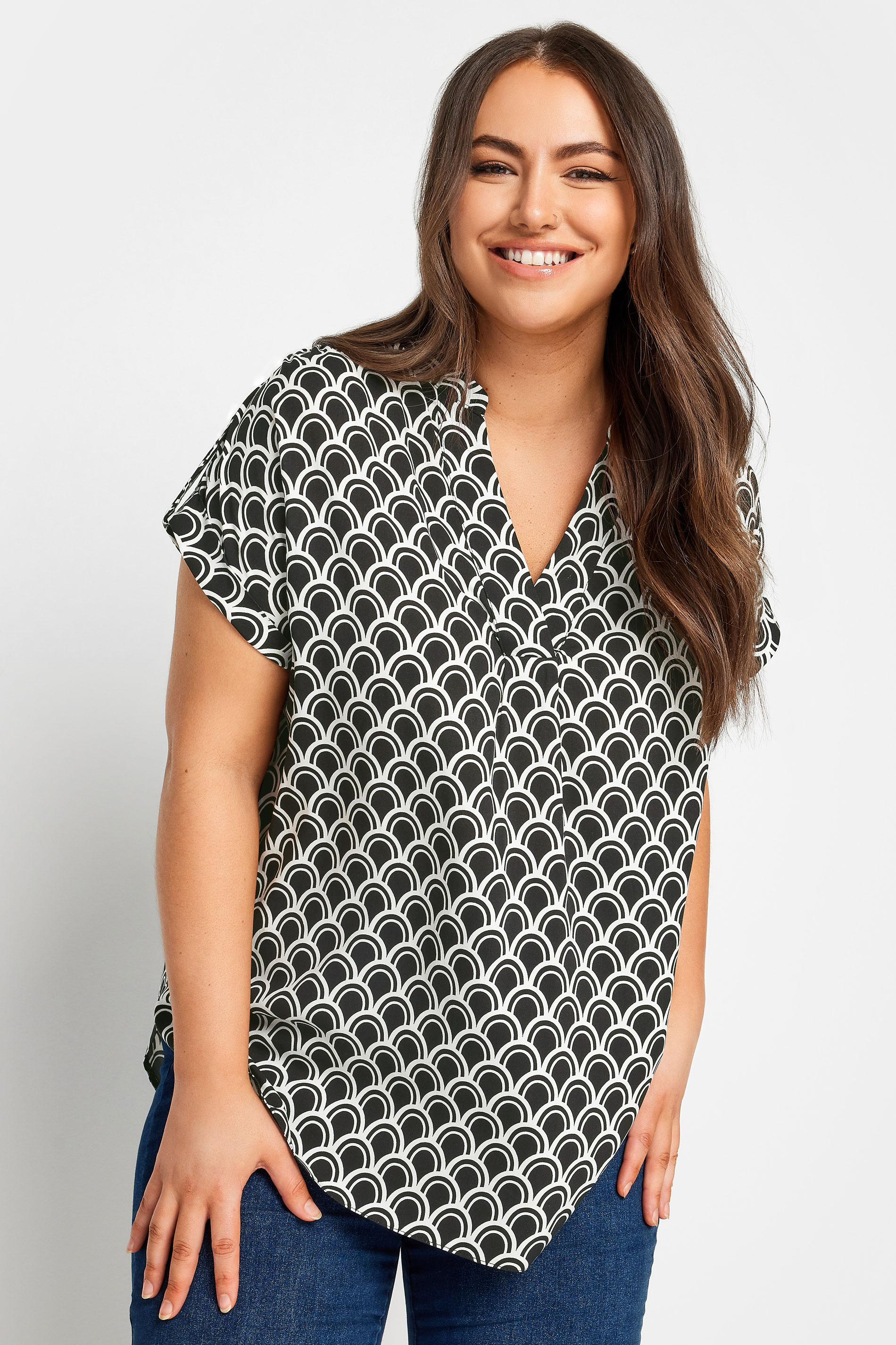 YOURS Plus Size Black Geometric Print Blouse | Yours Clothing 1