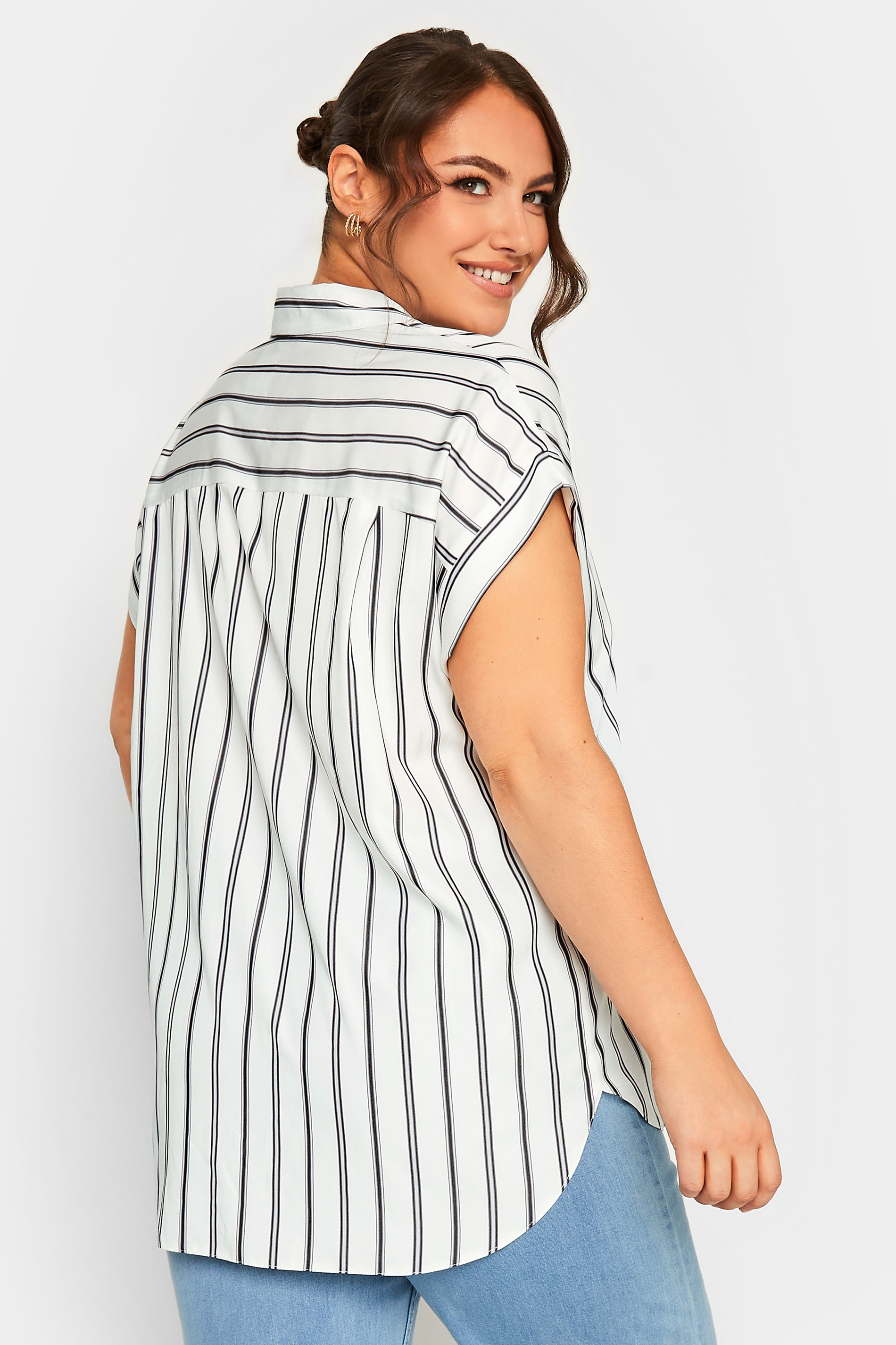 YOURS Curve Plus Size White Stripe Short Sleeve Shirt | Yours Clothing  3