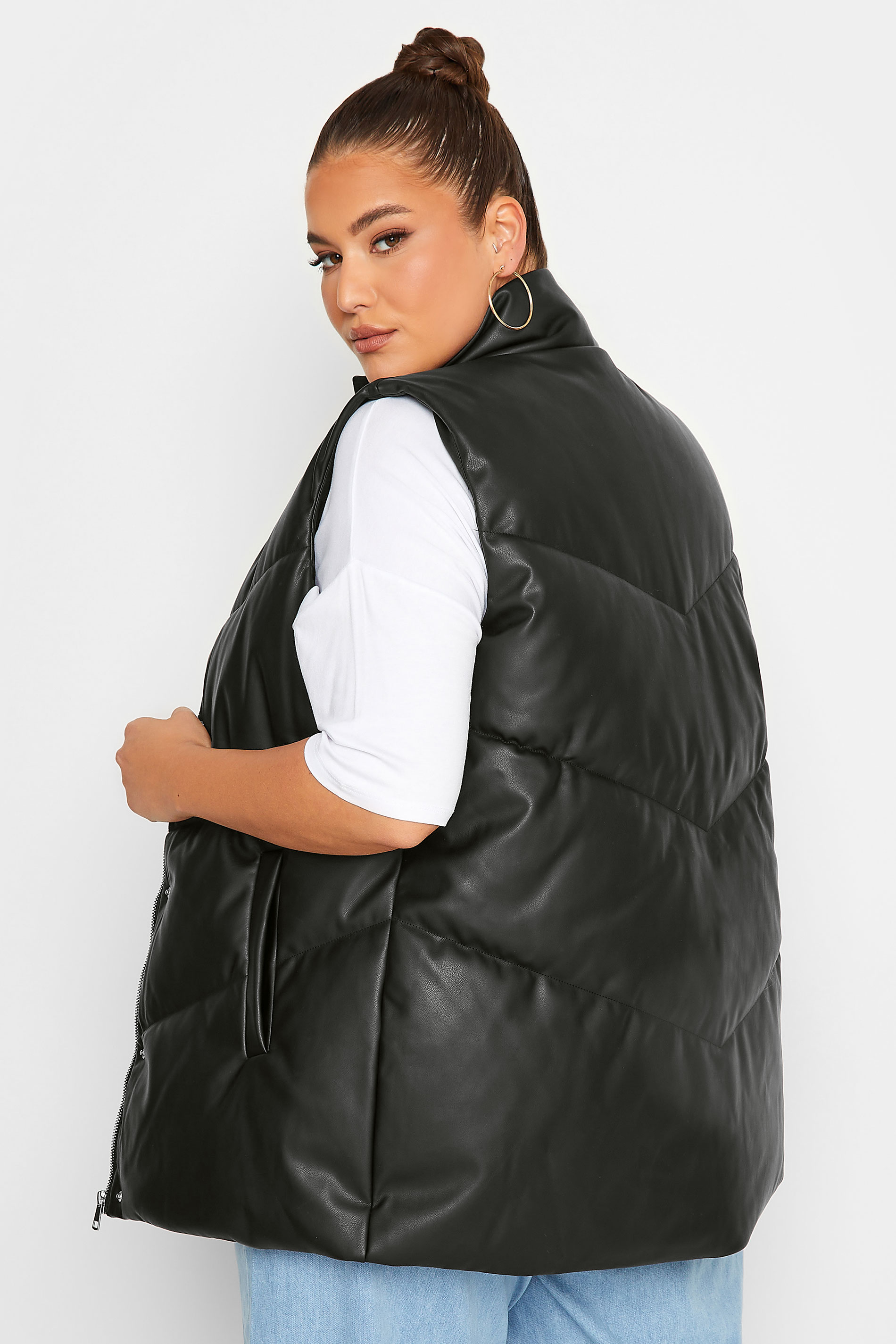 YOURS Curve Black Faux Leather Gilet | Yours Clothing  3