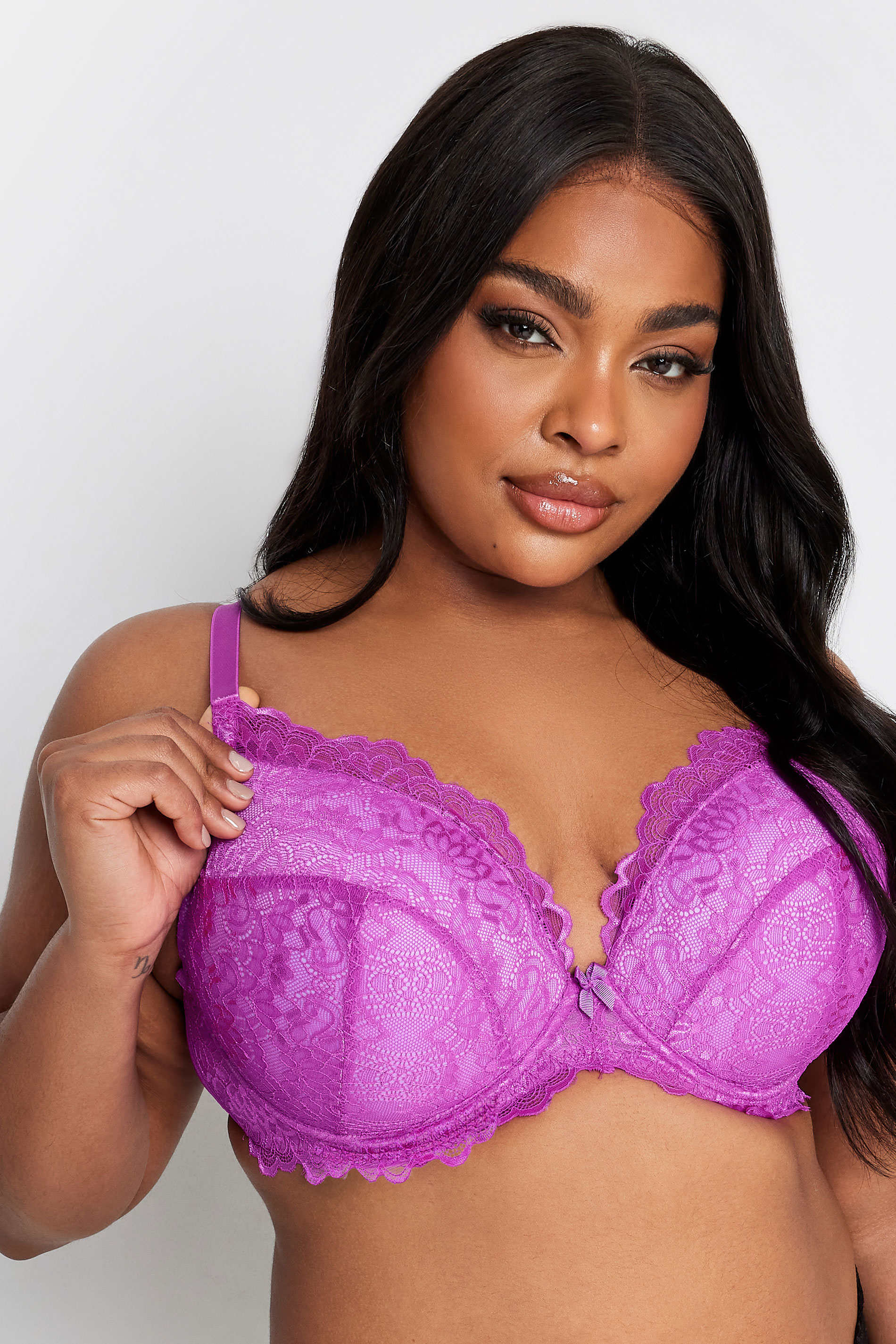 YOURS Cherry Pink Lace Padded Bra | Yours Clothing 1