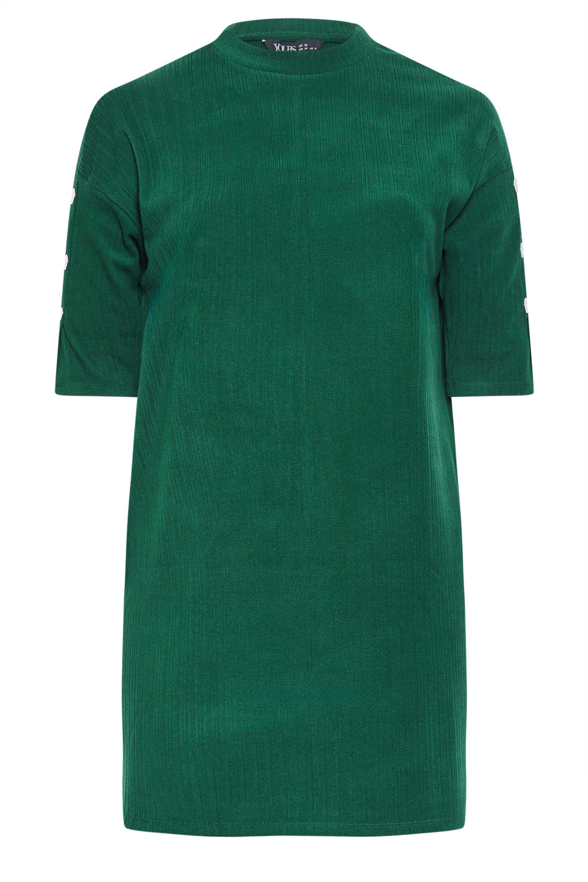YOURS Plus Size Green Soft Touch Button Detail Mini Dress | Yours Clothing