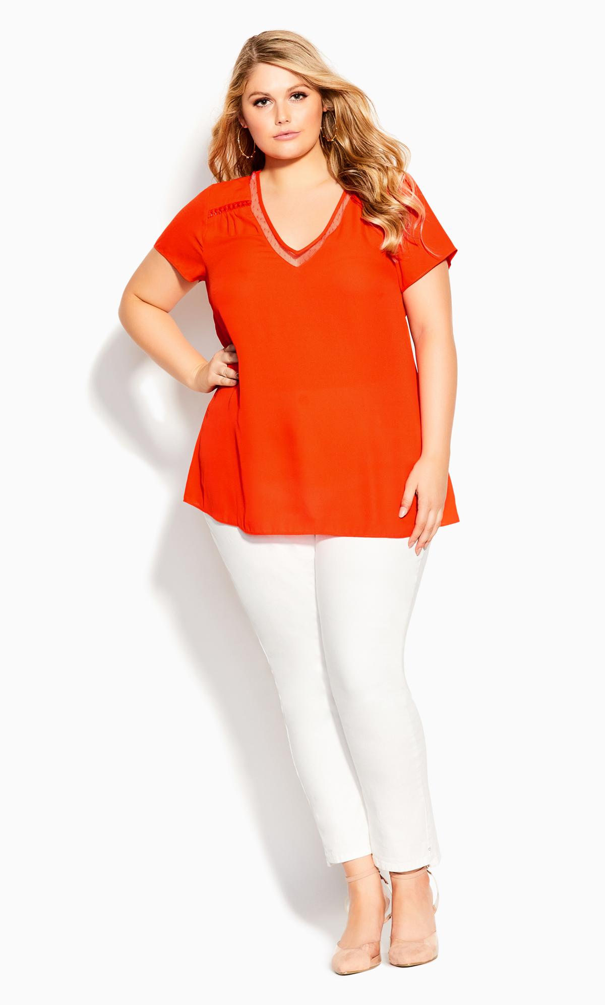 Evans Orange Lace Insert V-Neck T-Shirt 2