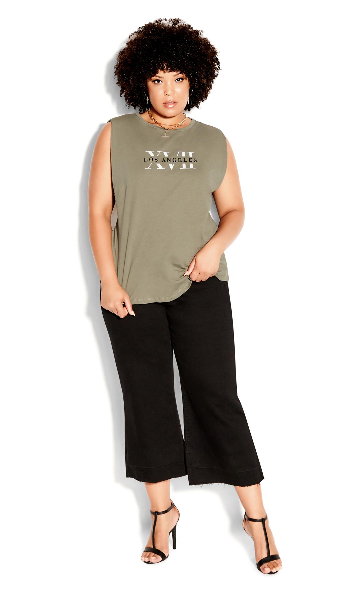 Evans Khaki Green 'Los Angeles' Print Sleeveless T-Shirt 3
