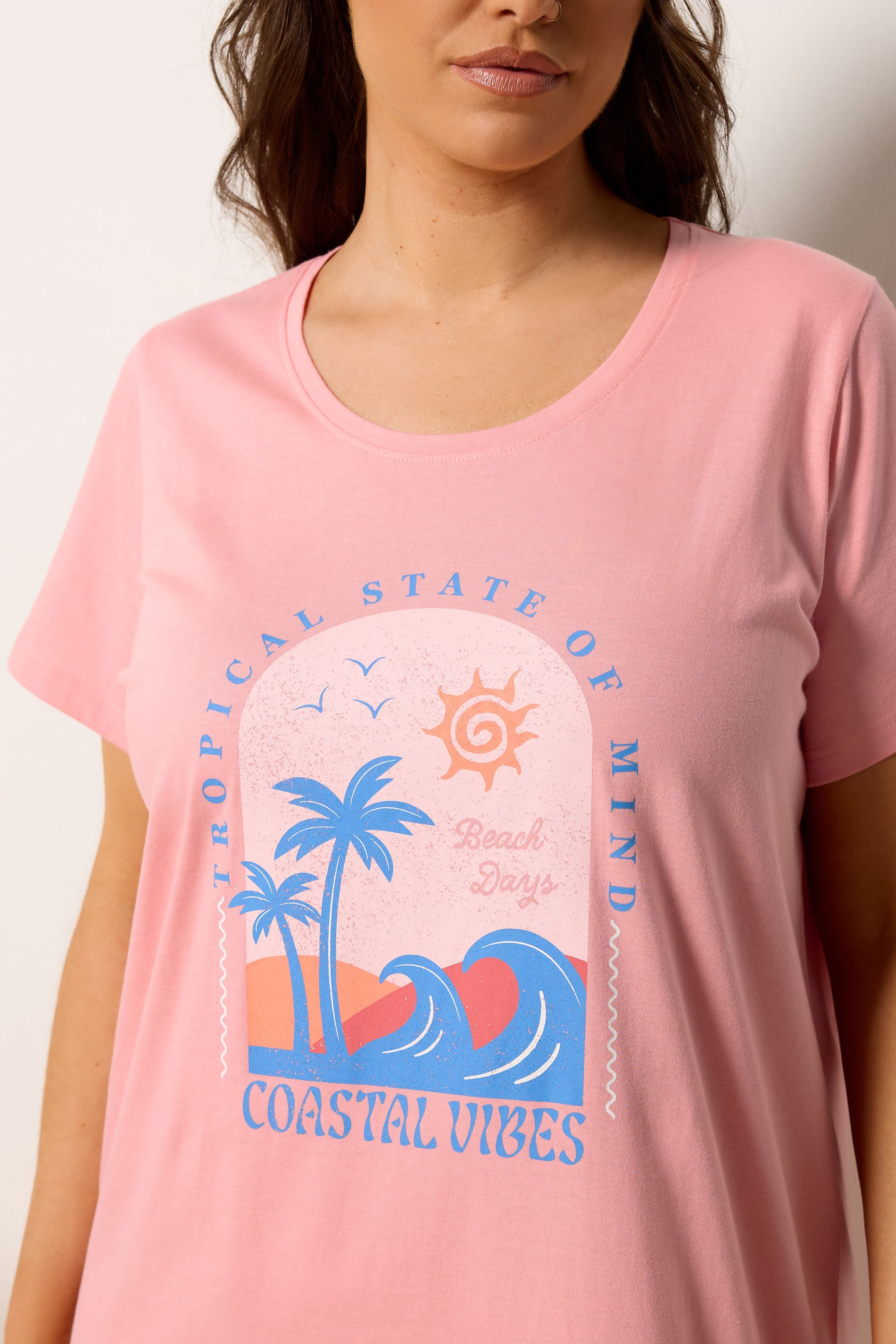 YOURS Plus Size Pink 'Coastal Vibes' Dipped Back Nightdress | Yours Clothing 4
