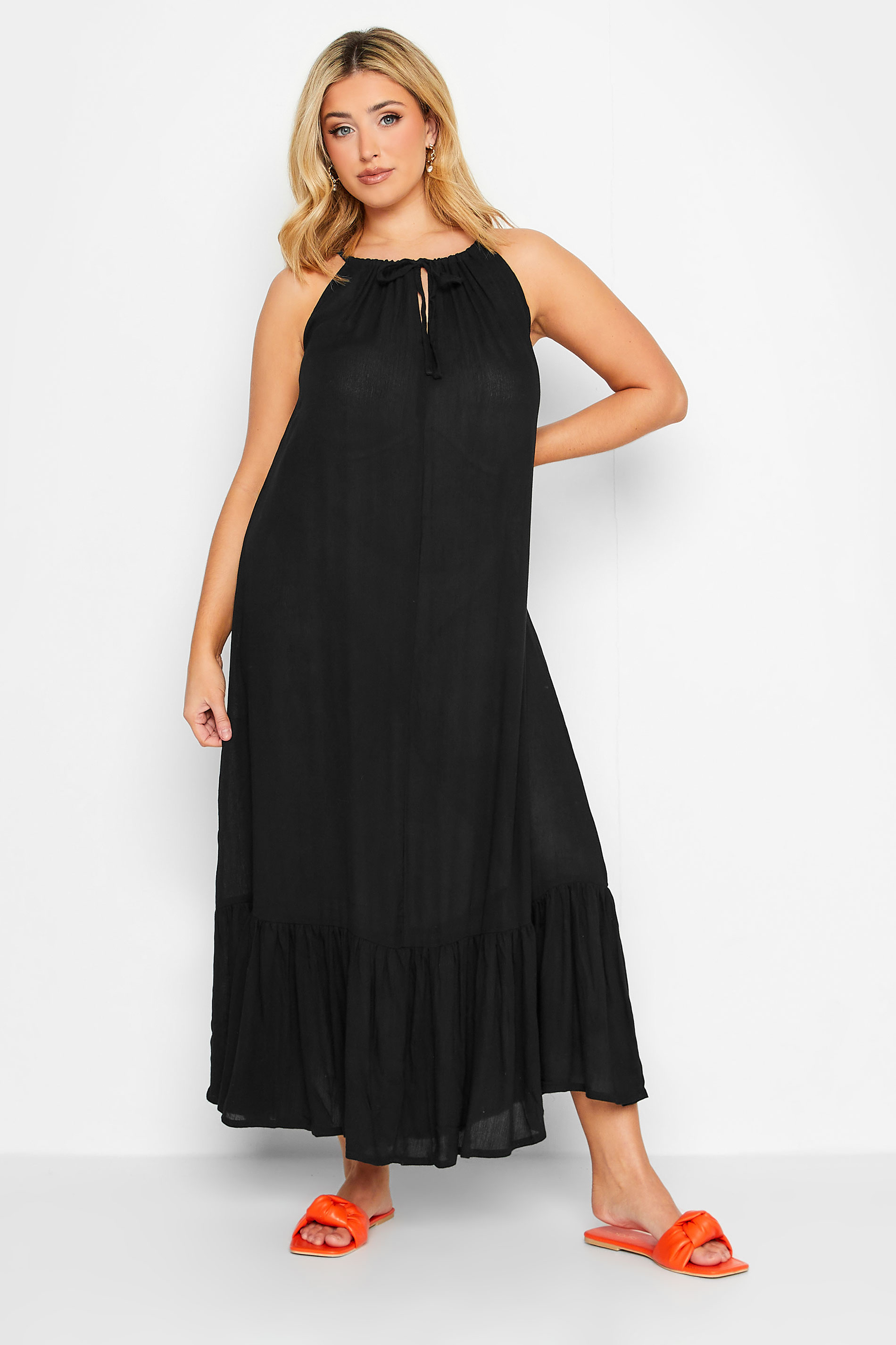YOURS Curve Plus Size Black Keyhole Tiered Beach Dress | Yours Clothing  2
