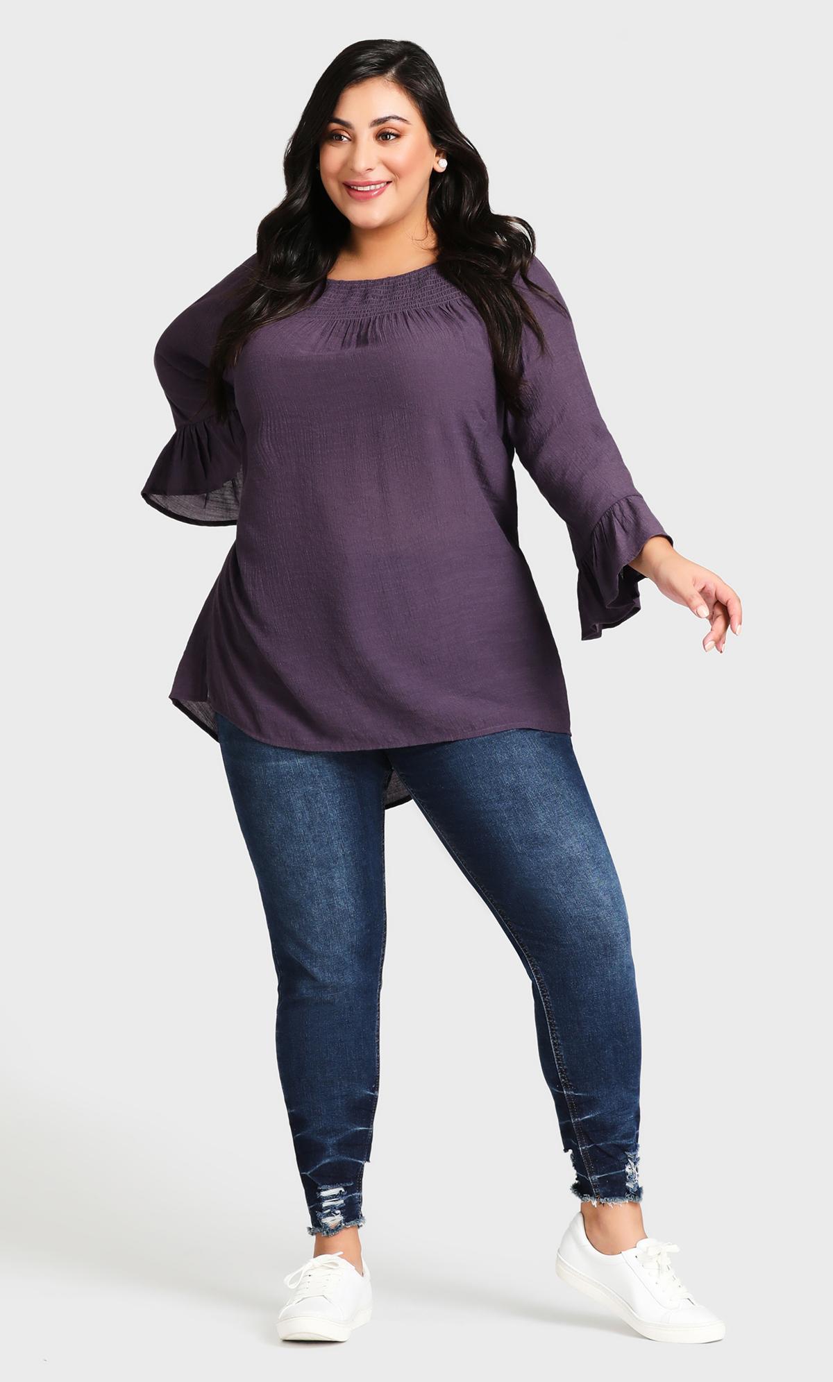 Evans Purple Longline Top with Frill Sleeve 2
