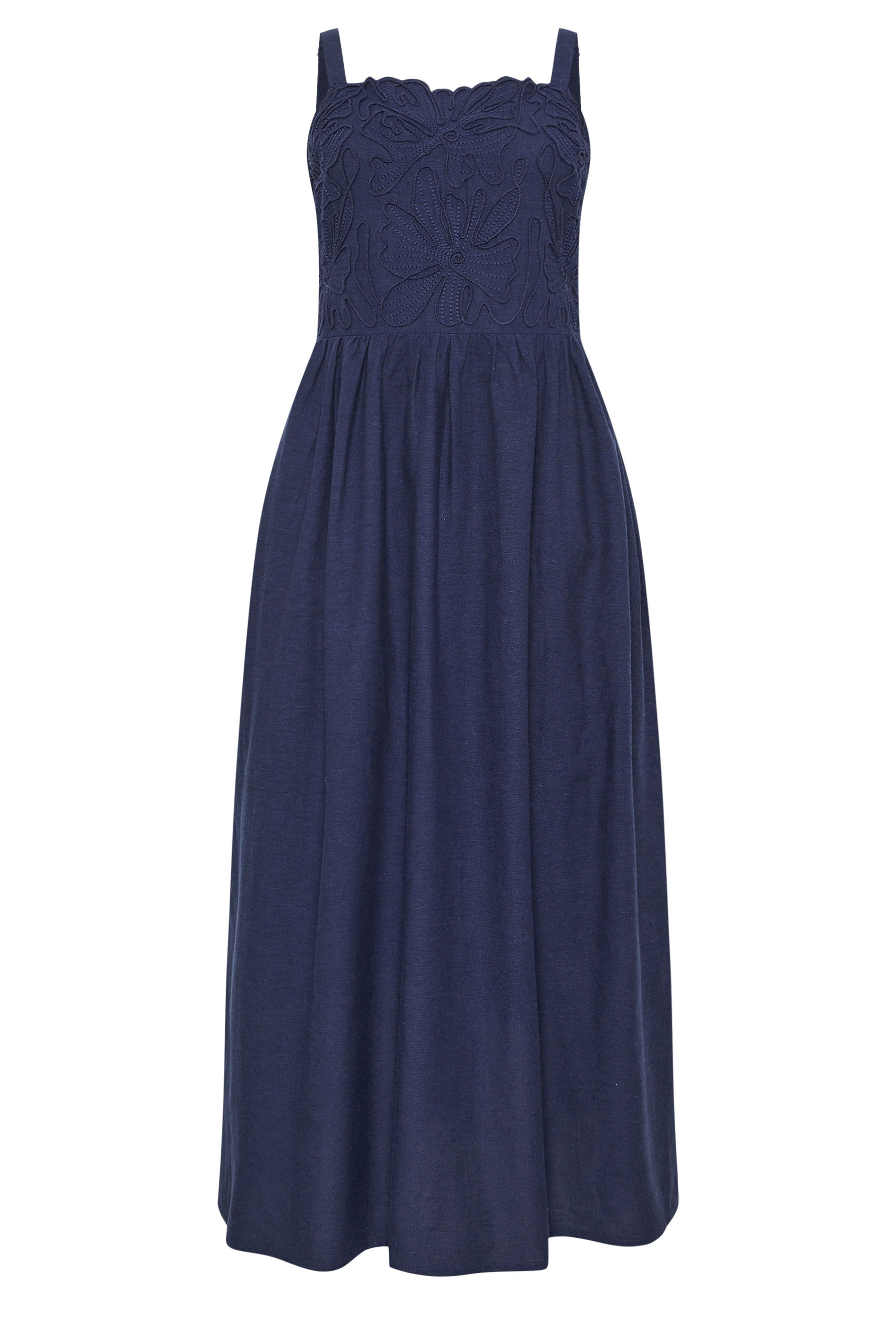 M&Co Navy Blue Linen Embroidered Trim Maxi Dress | M&Co 7