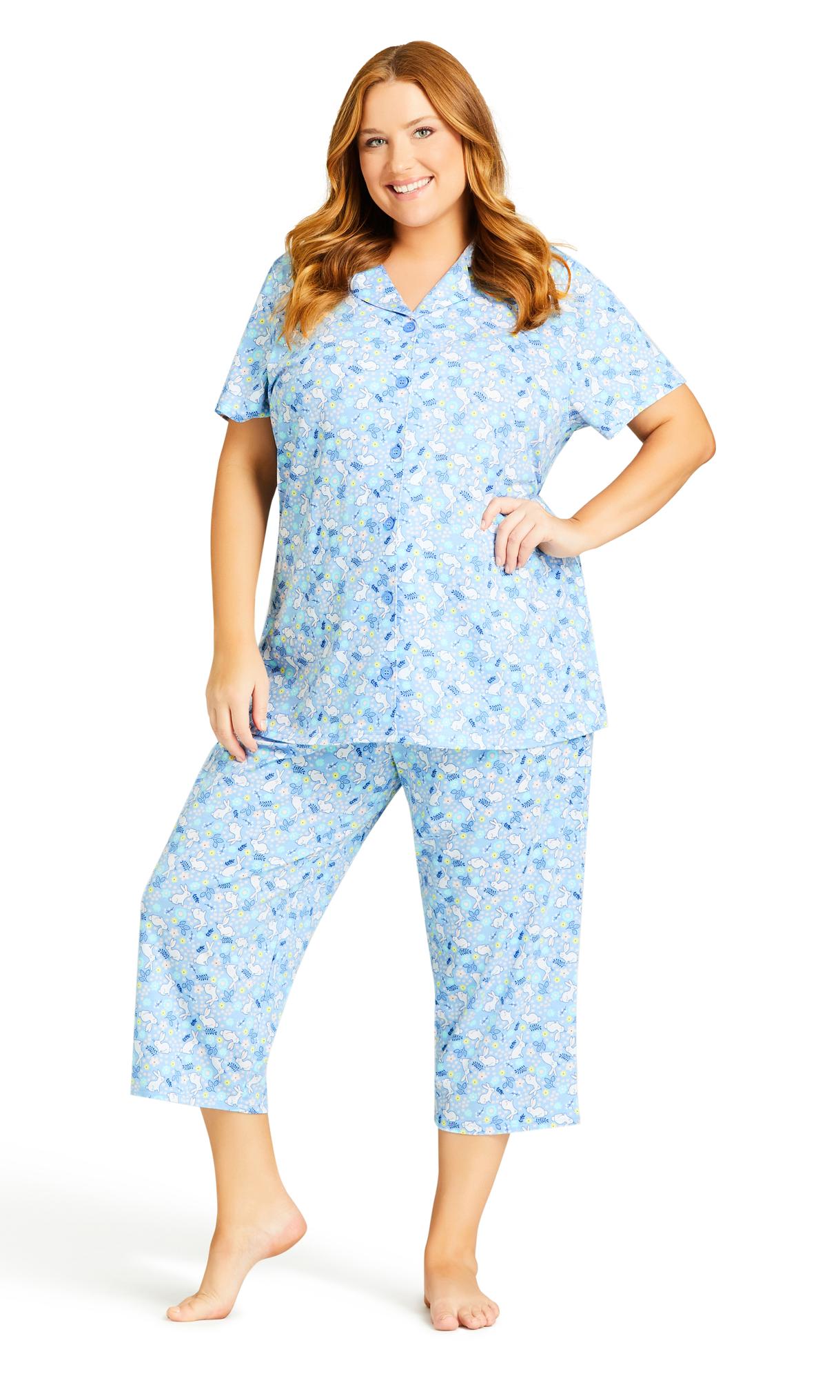 Evans Blue Bunny Print Collared Pyjama Top 1