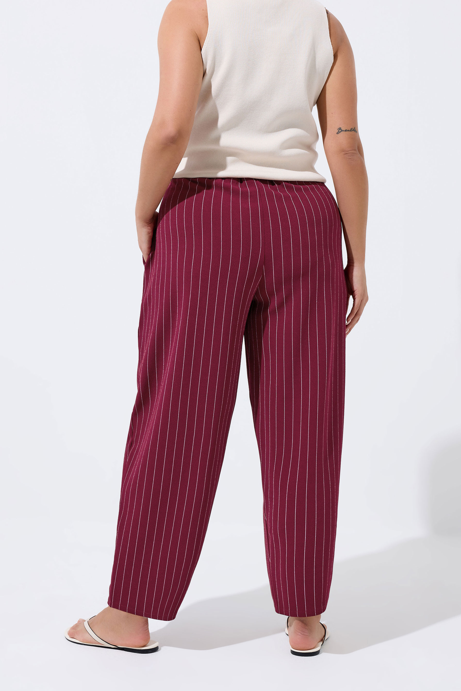 LIMITED COLLECTION Plus Size Burgundy Red Pinstripe Barrel Trousers | Yours Clothing 2