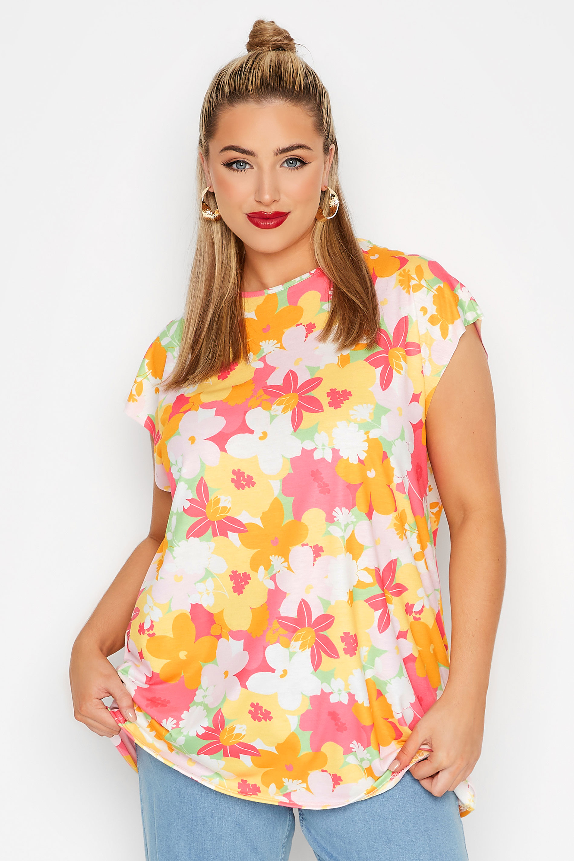 Grande taille  Tops Grande taille  Tops Jersey | LIMITED COLLECTION - T-Shirt Rétro Rose en Floral - QN15013