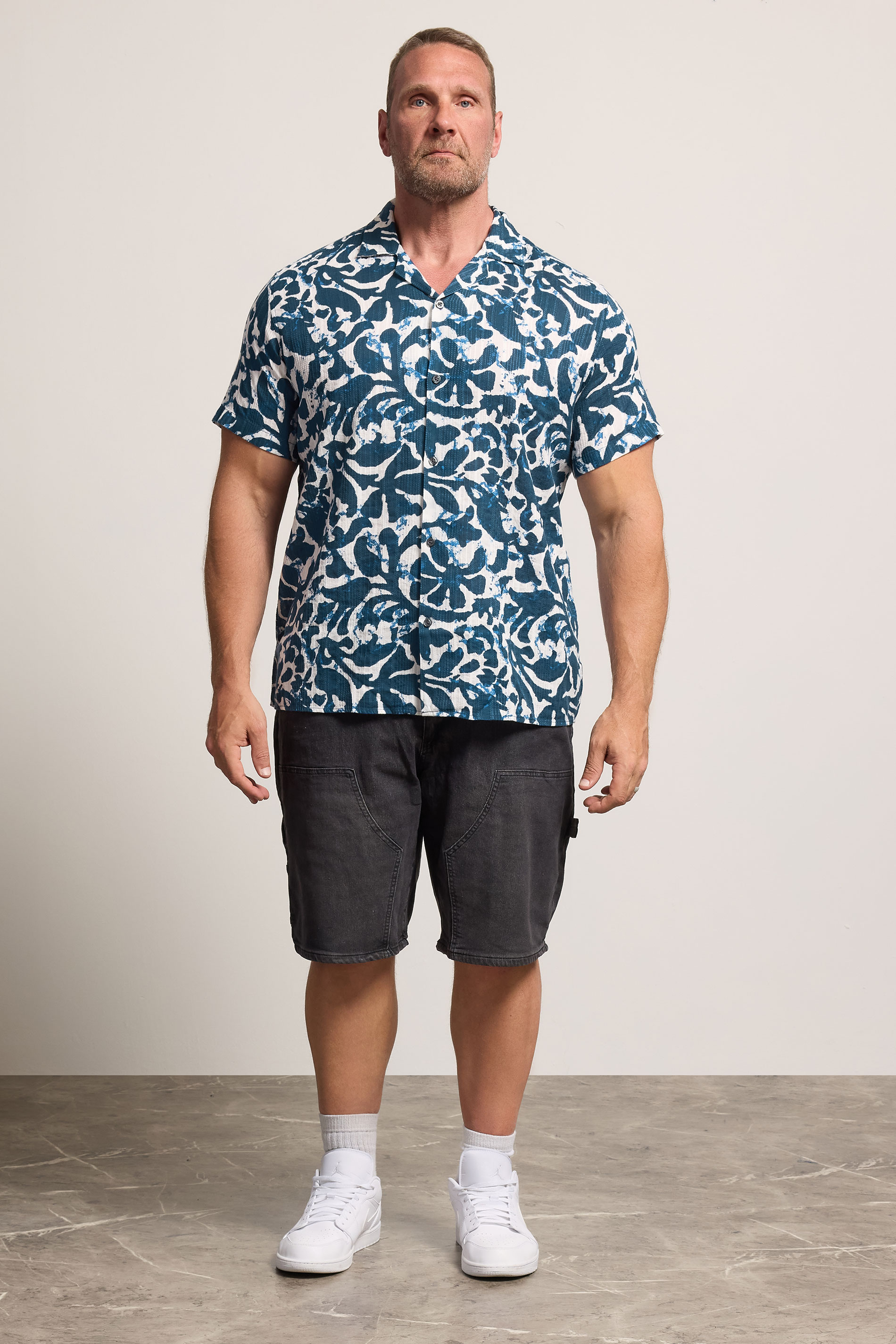 JACK & JONES Big & Tall Blue Sun Print Resort Shirt | BadRhino 1