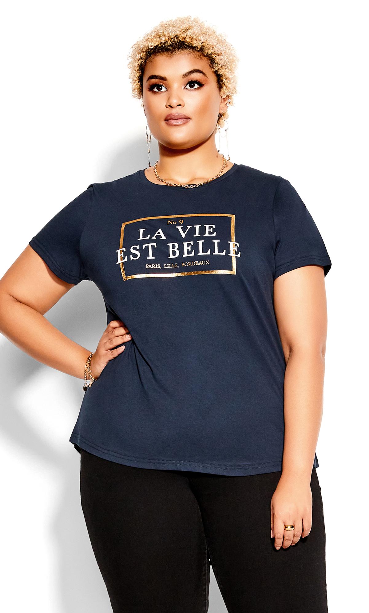 Evans Navy Blue 'La Vie Est Belle' Slogan T-Shirt 1