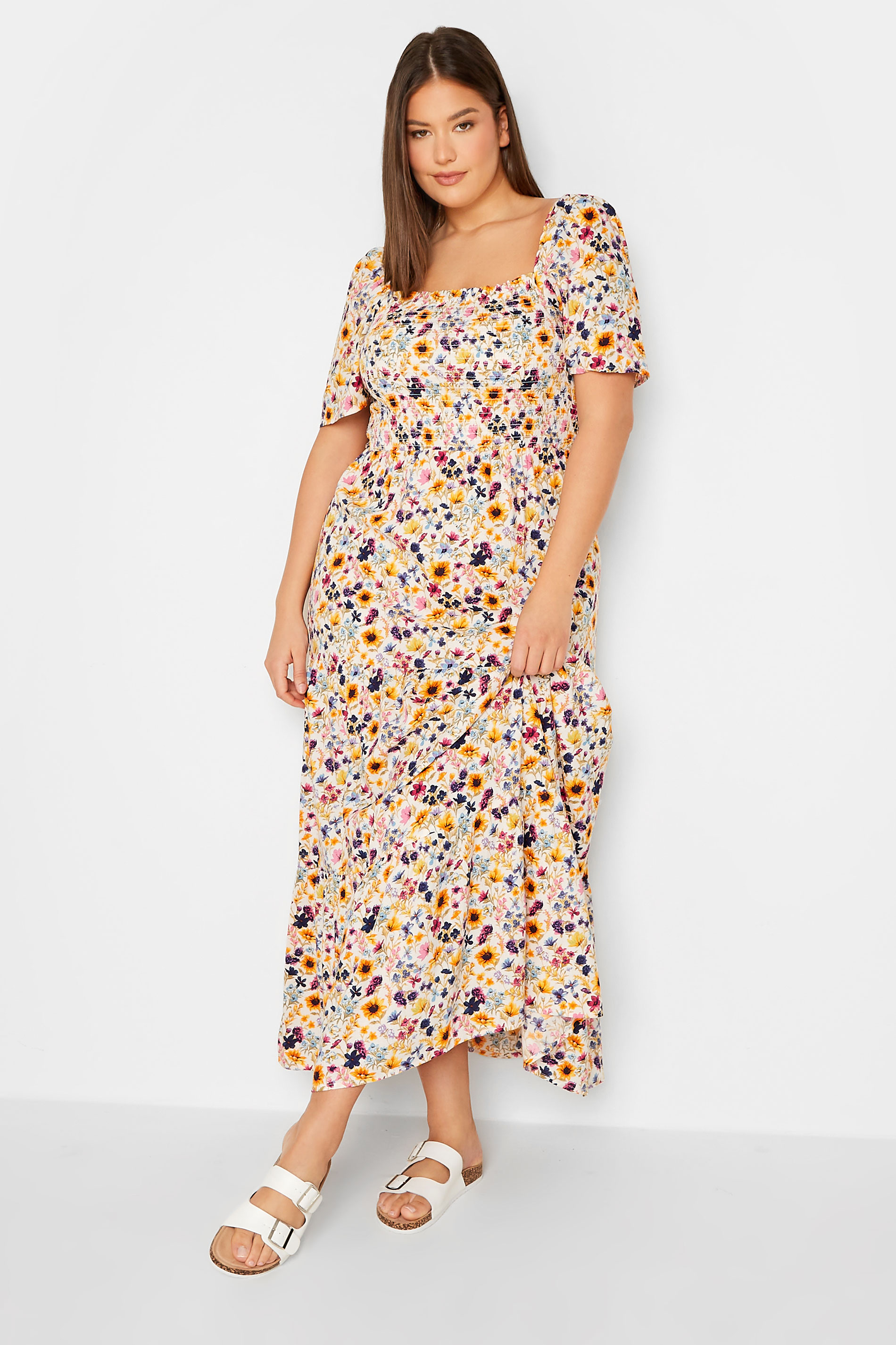 LTS Tall Women's Yellow Floral Print Shirred Maxi Dress | Long Tall Sally 2