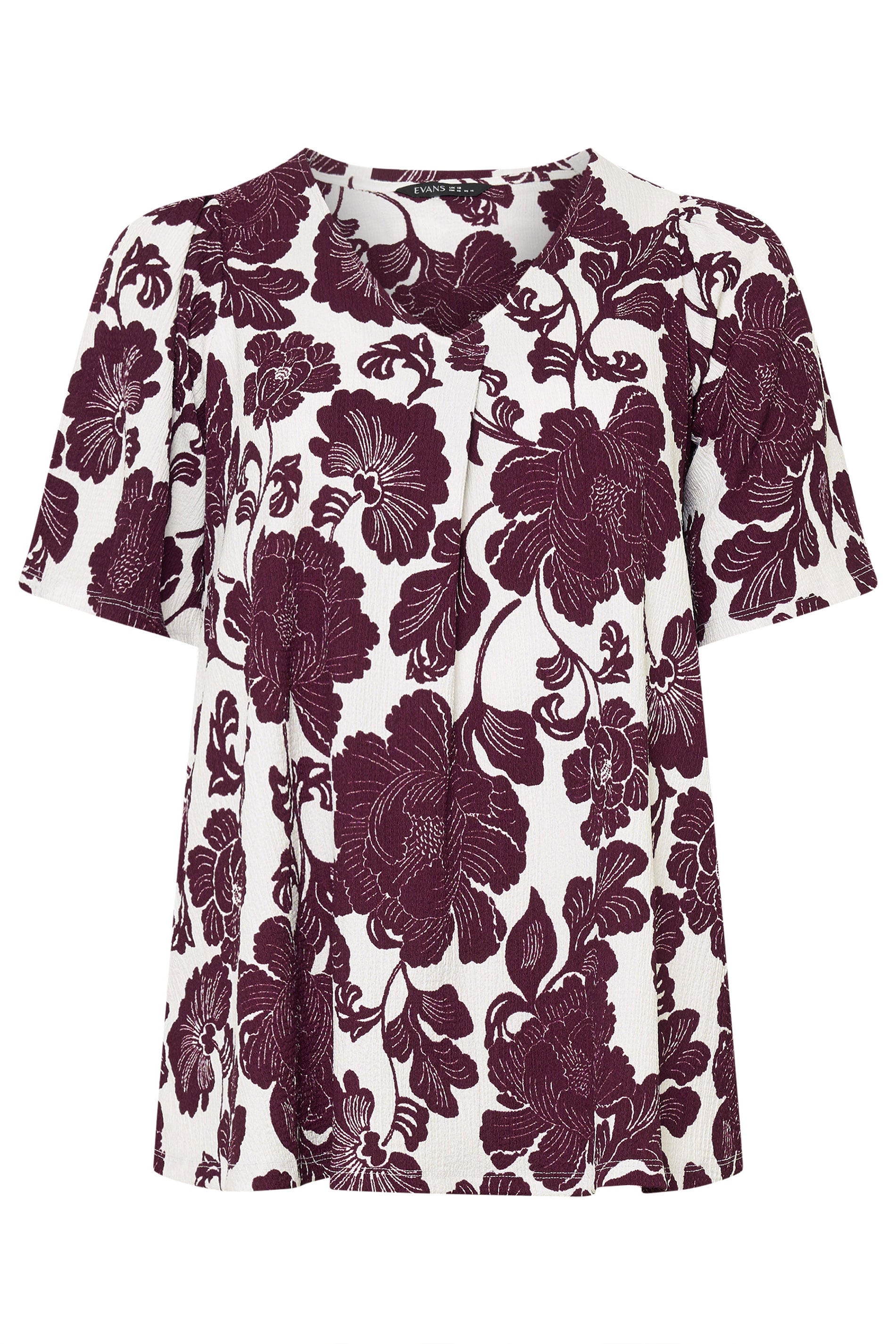 EVANS Plus Size Berry Red Floral Pleat Front Top | Evans 5