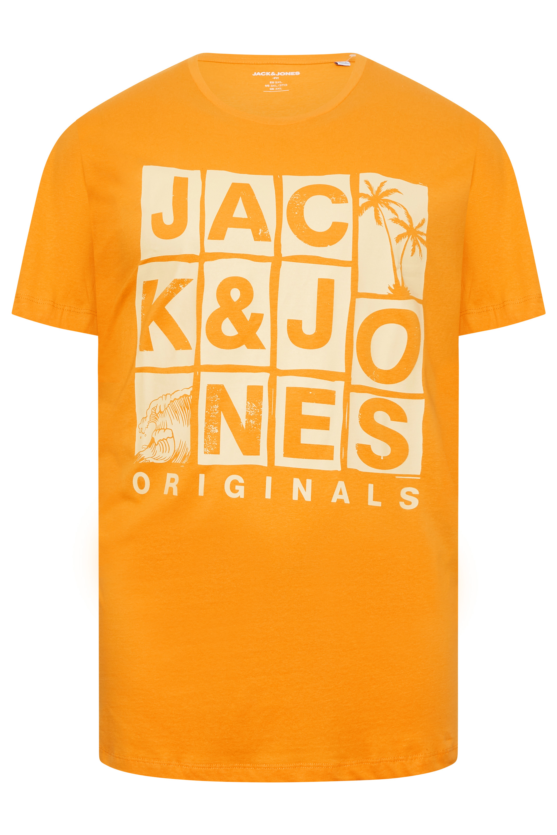 JACK & JONES Big & Tall Orange Originals Logo Print T-Shirt | BadRhino 3