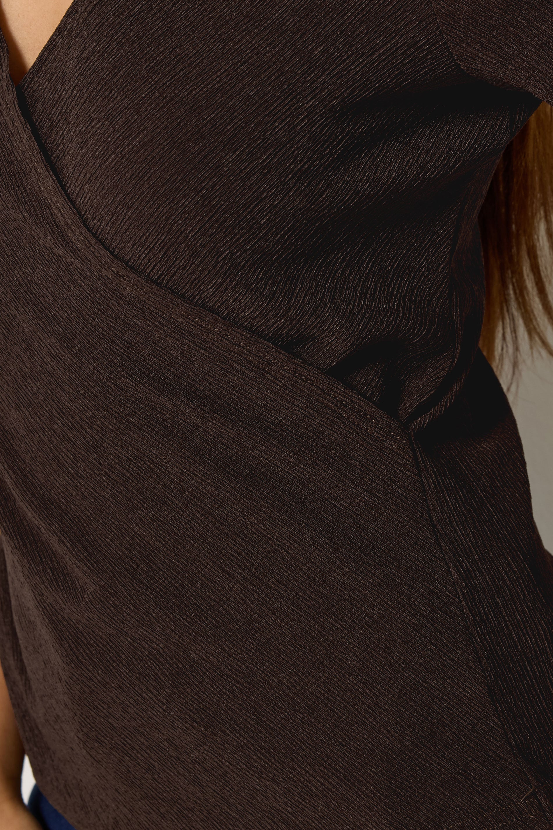 M&Co Petite Chocolate Brown Textured Wrap Top | M&Co 4