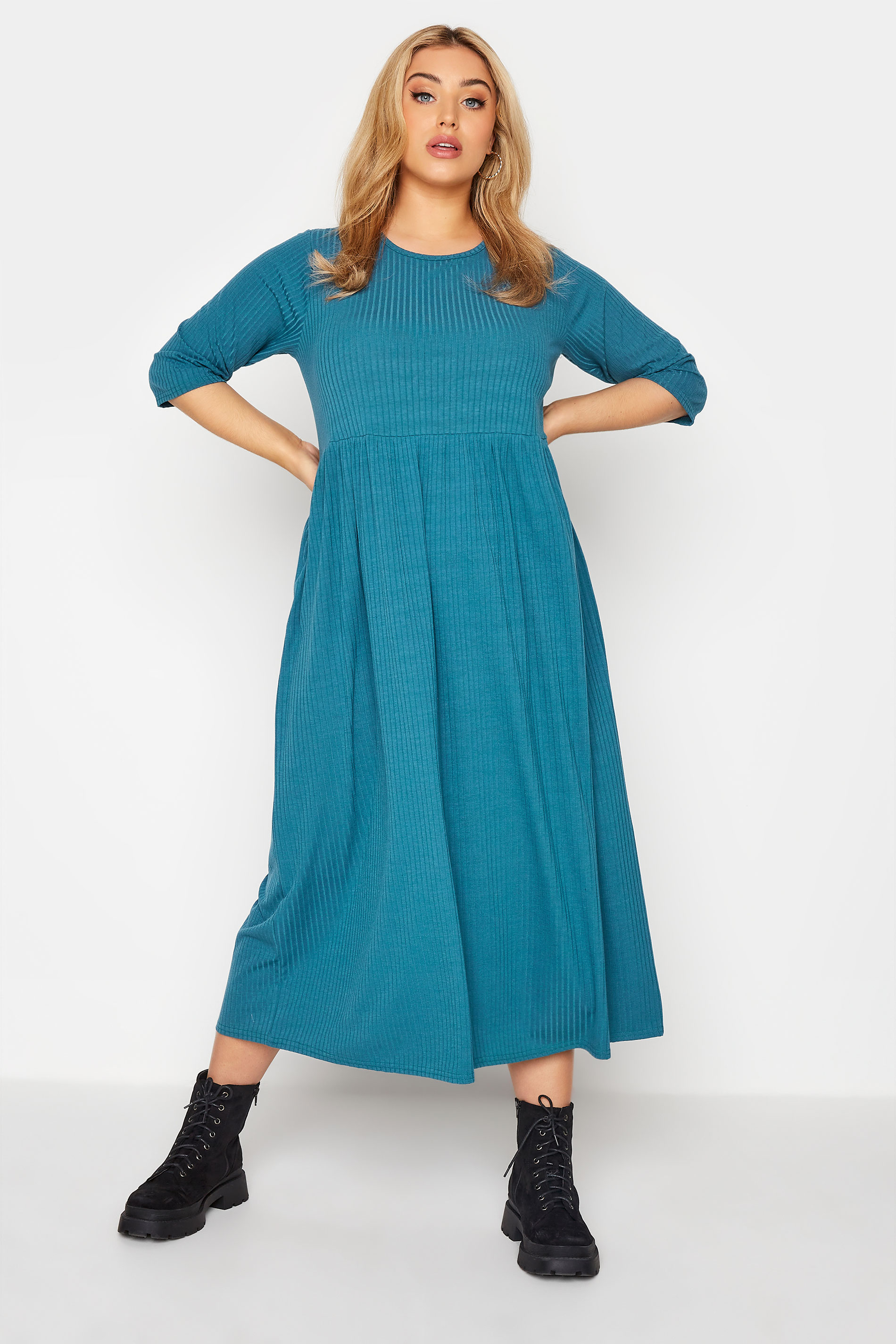 LIMITED COLLECTION Curve Blue Ribbed Midaxi Dress 1